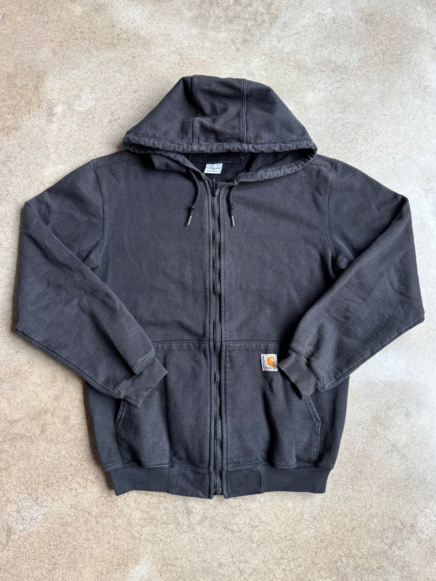 Vintage 1990s Carhartt Black Zip-Up Hooded Sweatshirt | Small
