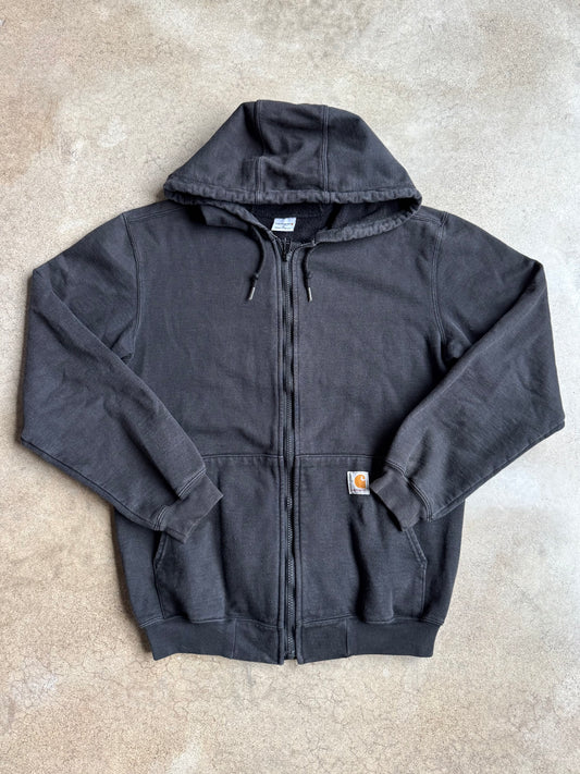 Vintage 1990s Carhartt Black Zip-Up Hooded Sweatshirt | Small