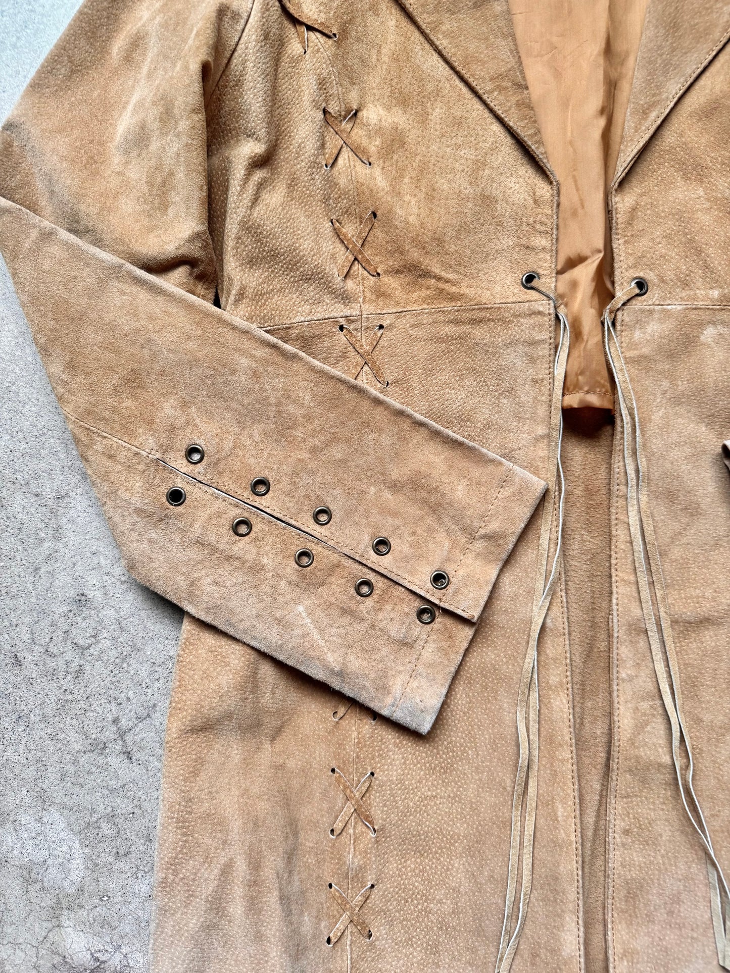 Y2K Wet Seal Lace-Up Tan Suede Leather Jacket | Large