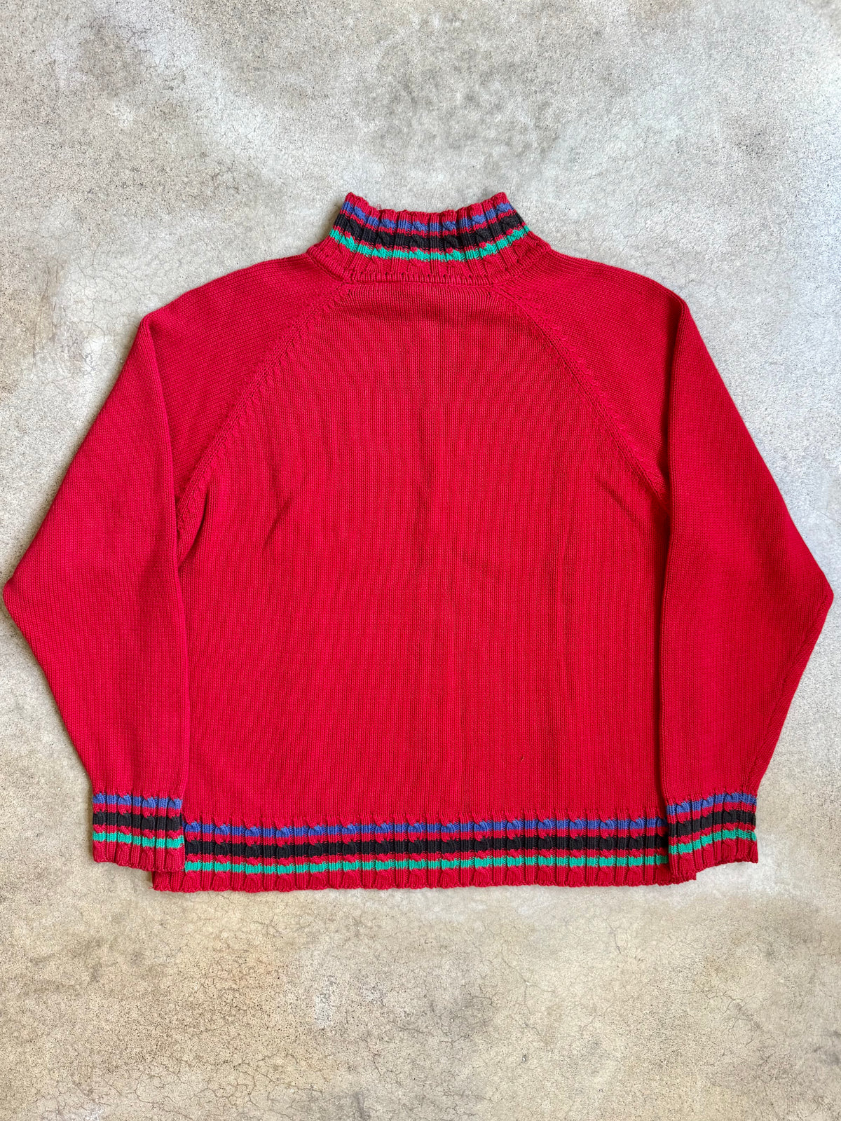 Vintage 1980s Russ Red Striped Mock Neck Cotton Sweater | XL