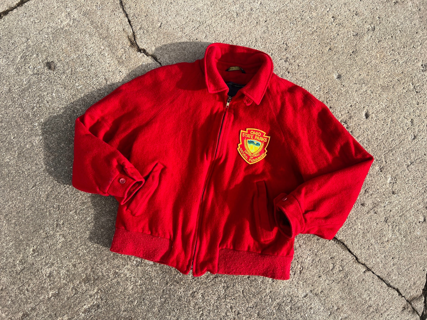 Vintage 1960s Ohio State Parks Red Wool Zip-Up Jacket | M/L