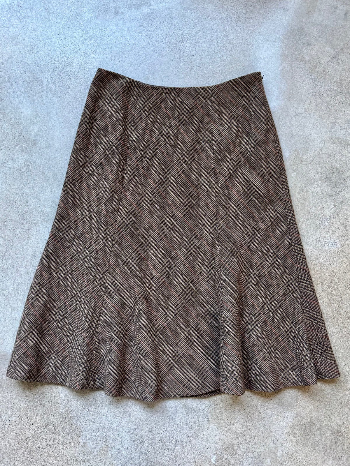 2000s Chaps Brown Plaid Wool-Blend Two-Piece Skirt Suit | Small