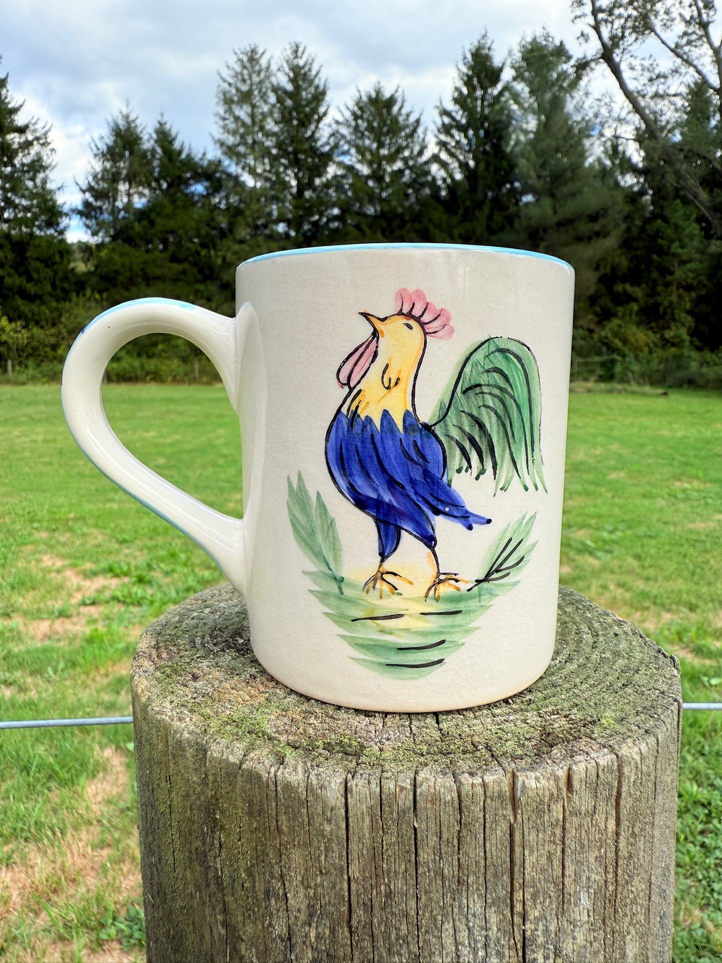 Vintage 1970s Ceramic Hand-Painted Rooster Mug