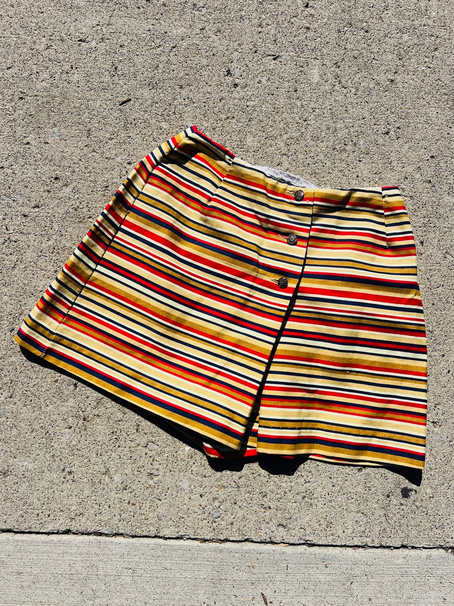 Vintage 1960s Striped Button Front Mini Skort | Waist 26”