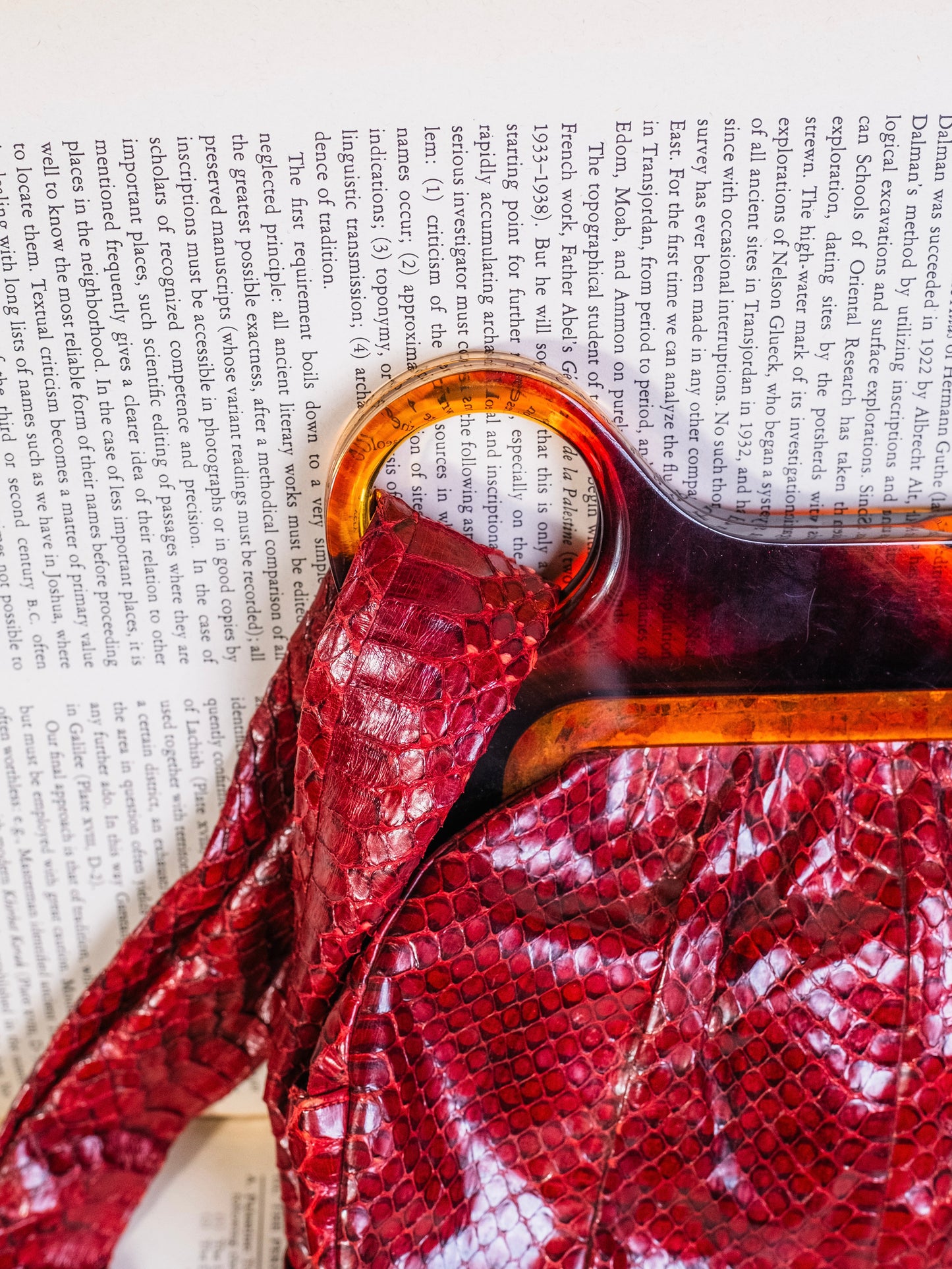 Vintage 1940s Deitsch Red Genuine Snakeskin & Bakelite Handle Bag