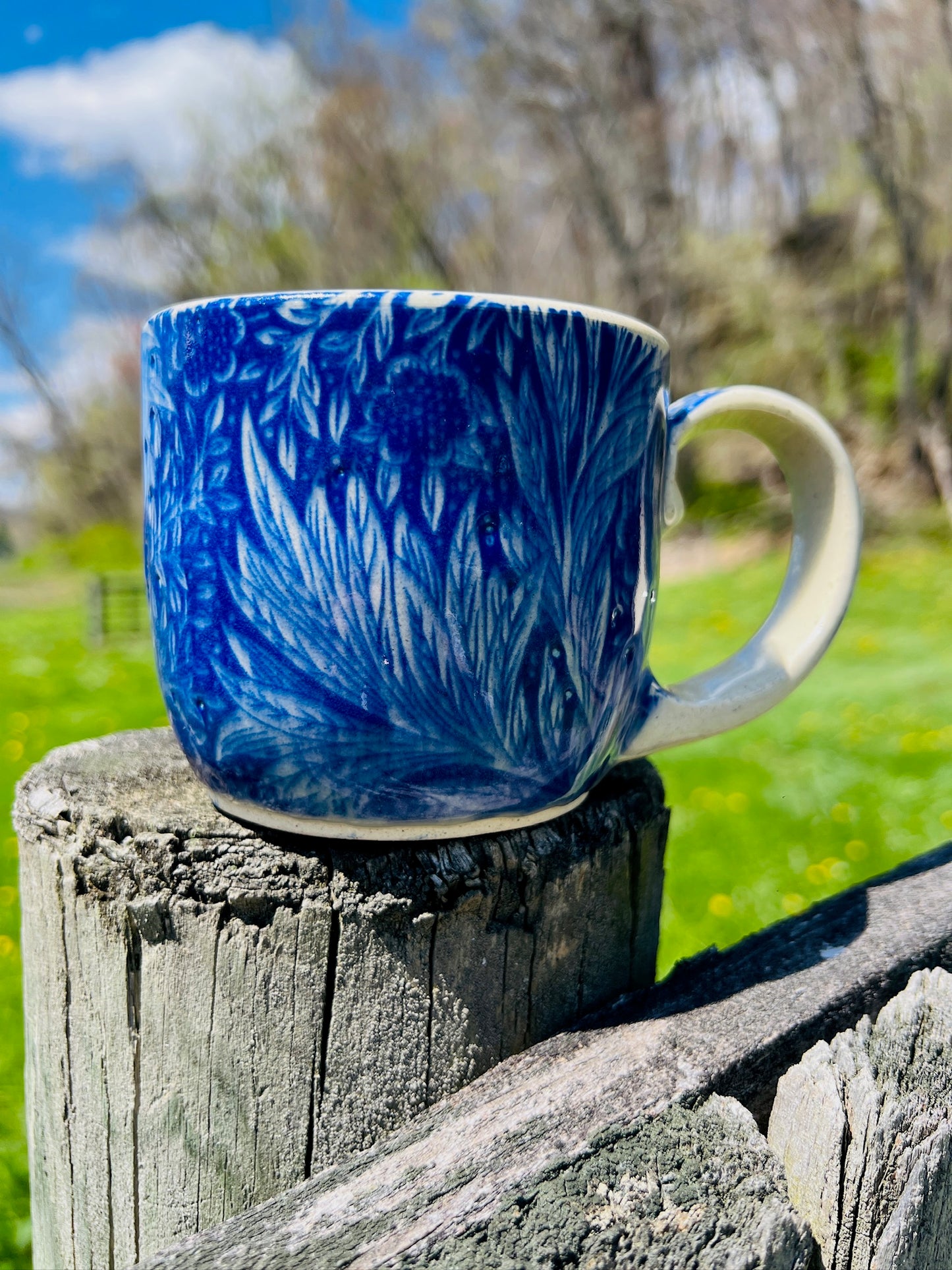 Handmade Ceramic Blue Floral Mug