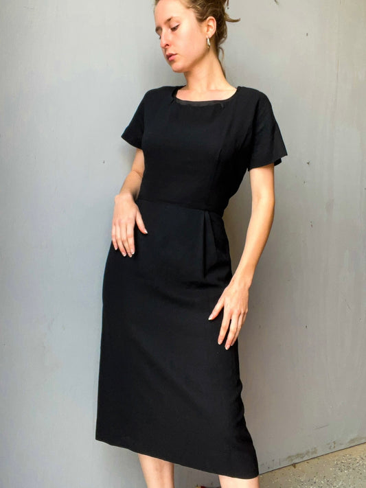 Vintage 1940s/50s Roseweb Black Short Sleeve Cocktail Dress | Small