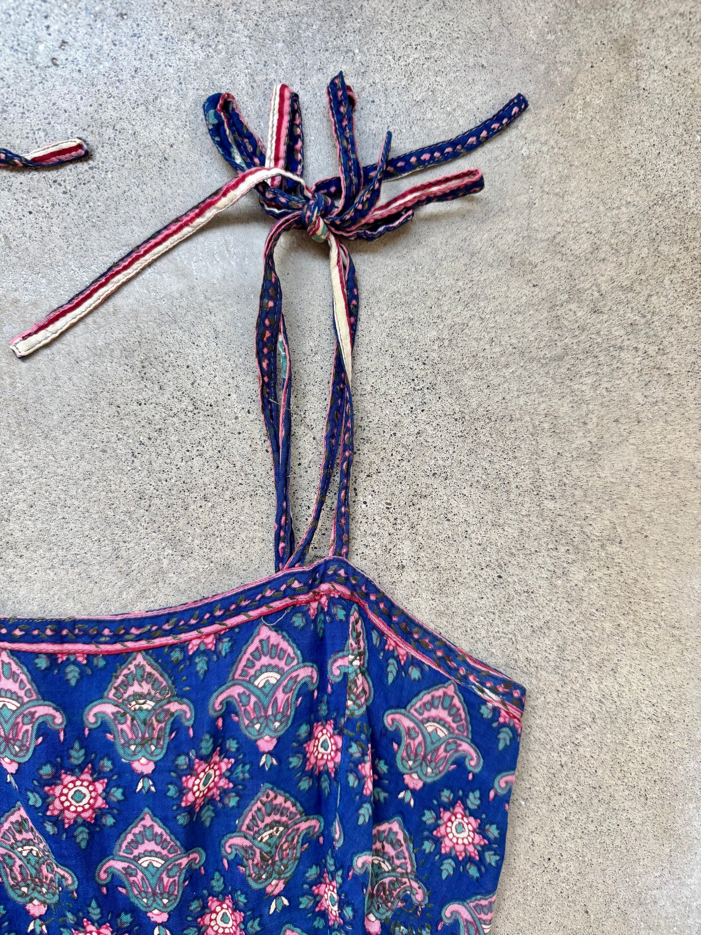 Vintage 1970s Adini Indian Block Print Cotton Gauze Summer Dress | XS