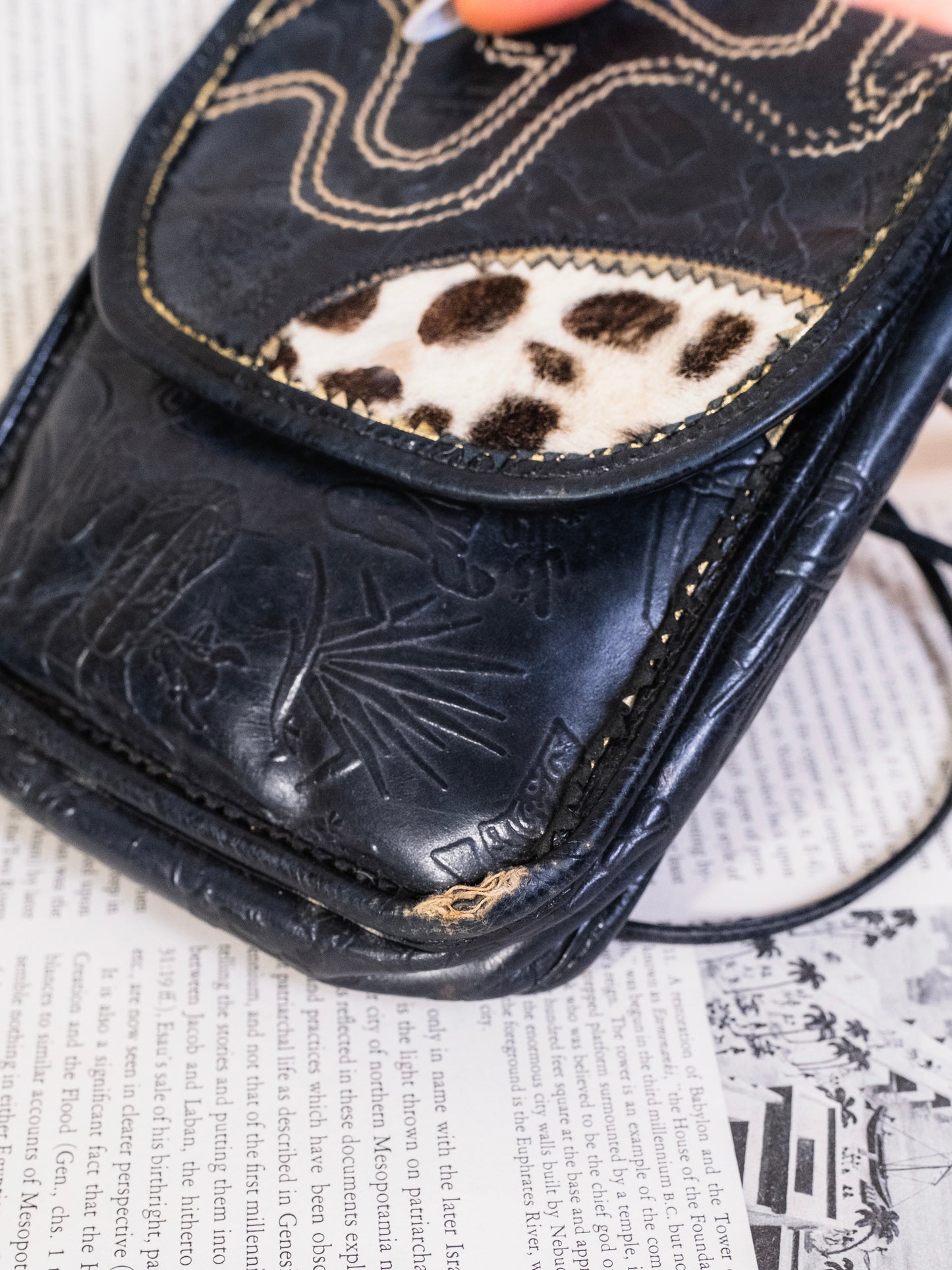 Vintage 1990s Carlos Falchi Embossed Leather Patchwork Mini Crossbody Bag