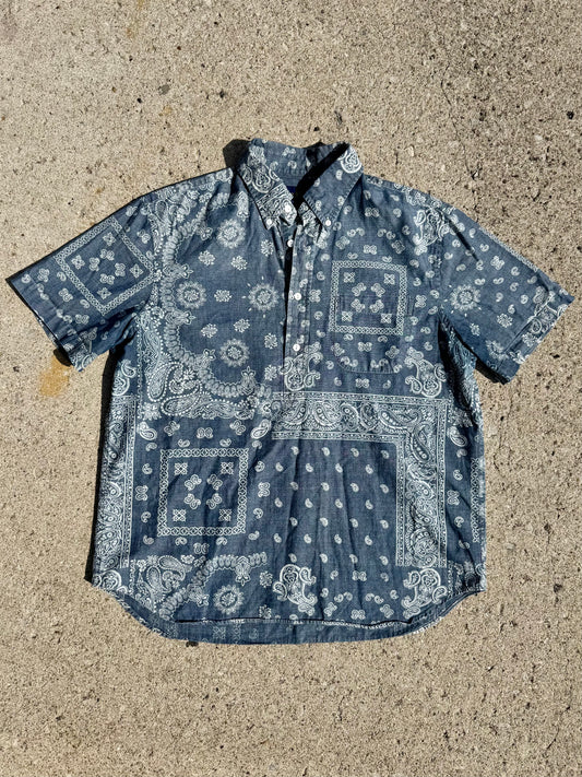 Ralph Lauren Paisley Print Pullover Collared Short Sleeve Cotton Shirt | Large
