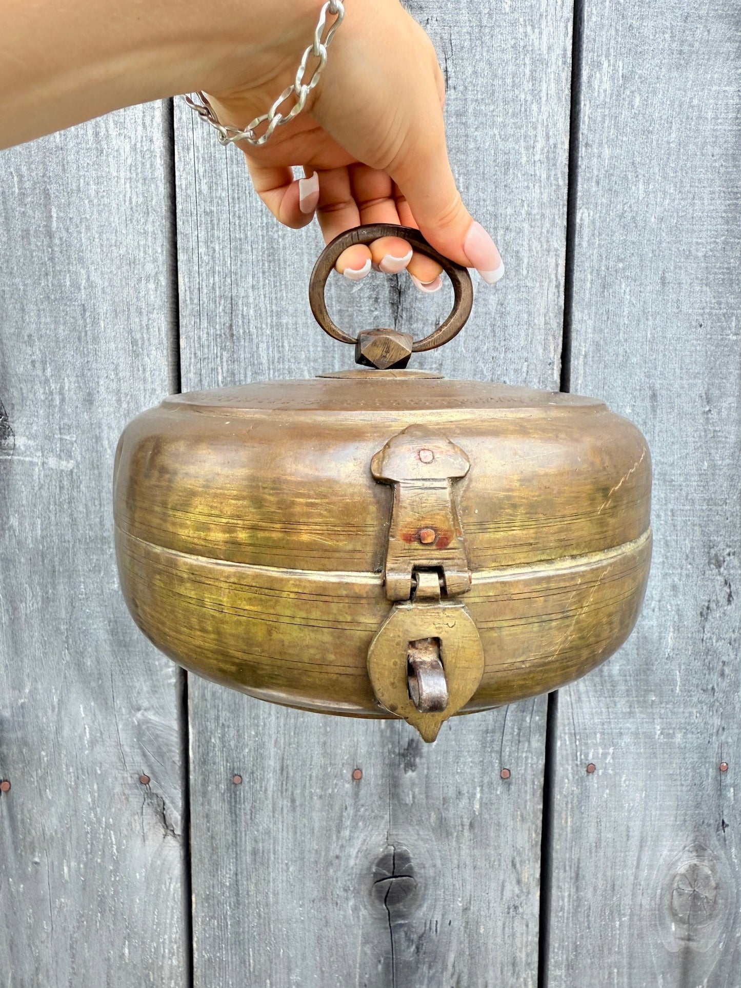 Antique Style Solid Brass Indian Chapati Round Box