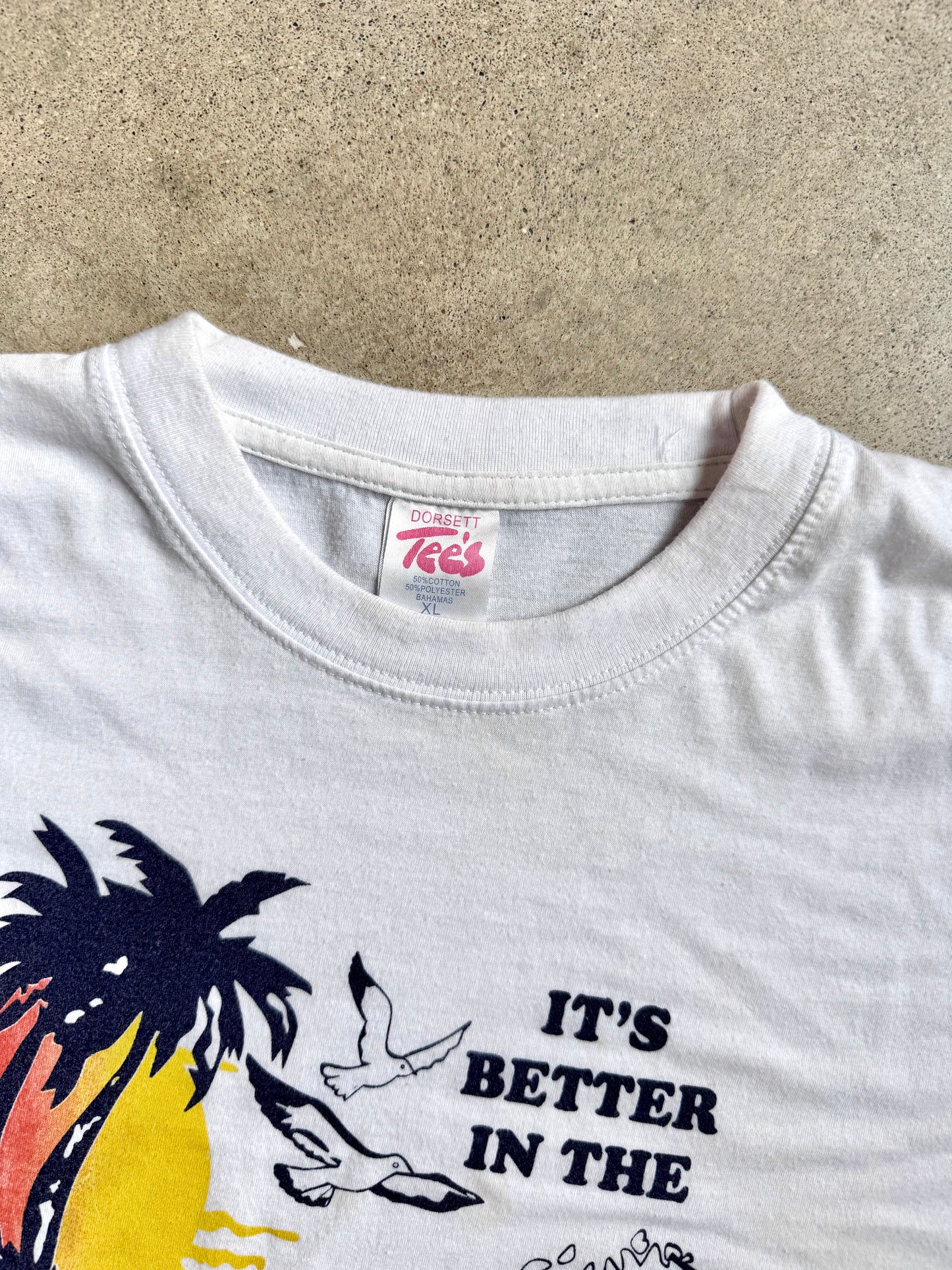 Vintage 1980s Bahamas Halfmoon Cay Graphic Tee | XL