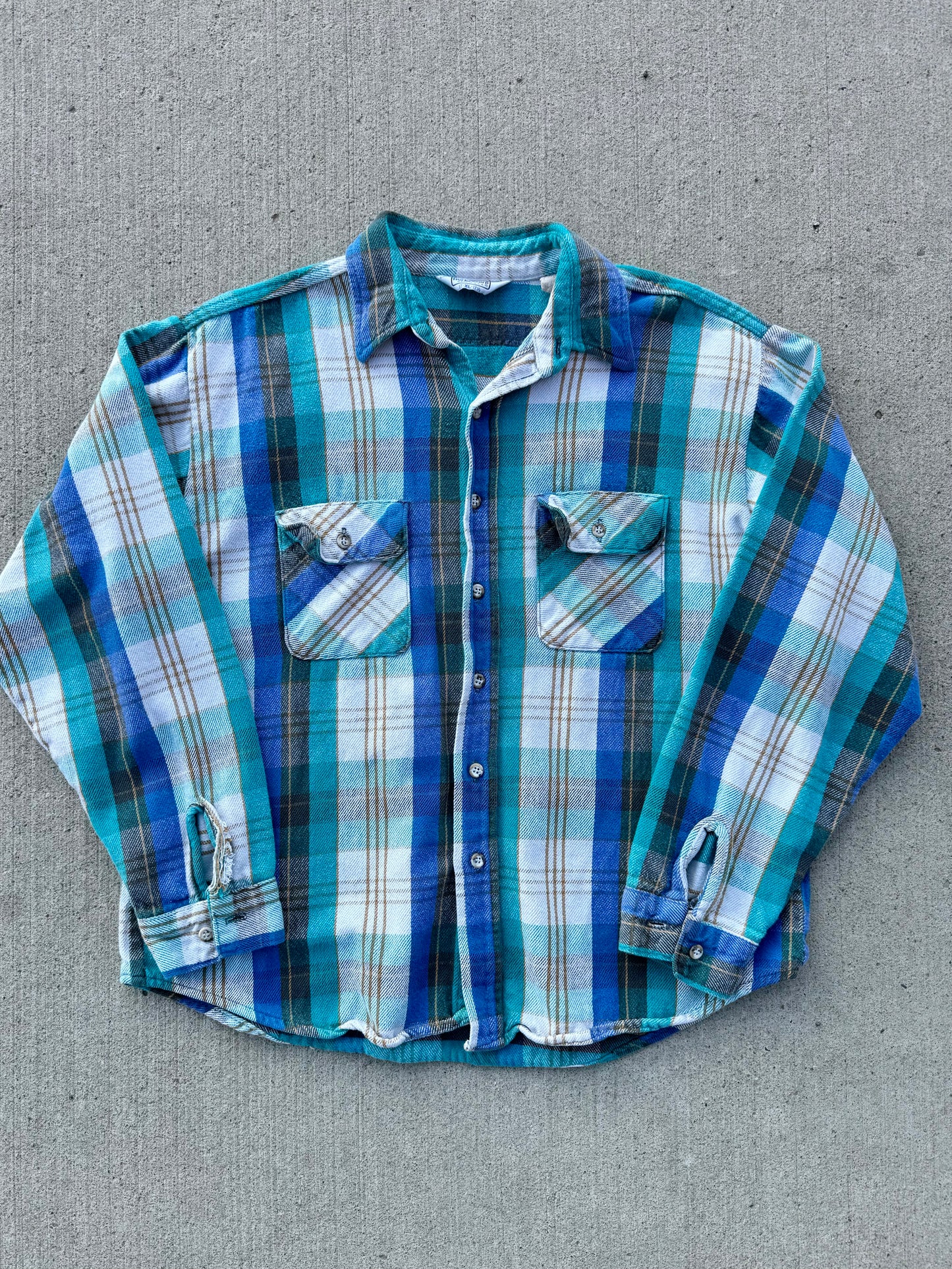 Vintage 1970s/80s Five Brother Blue Plaid Cotton Shirt | XL