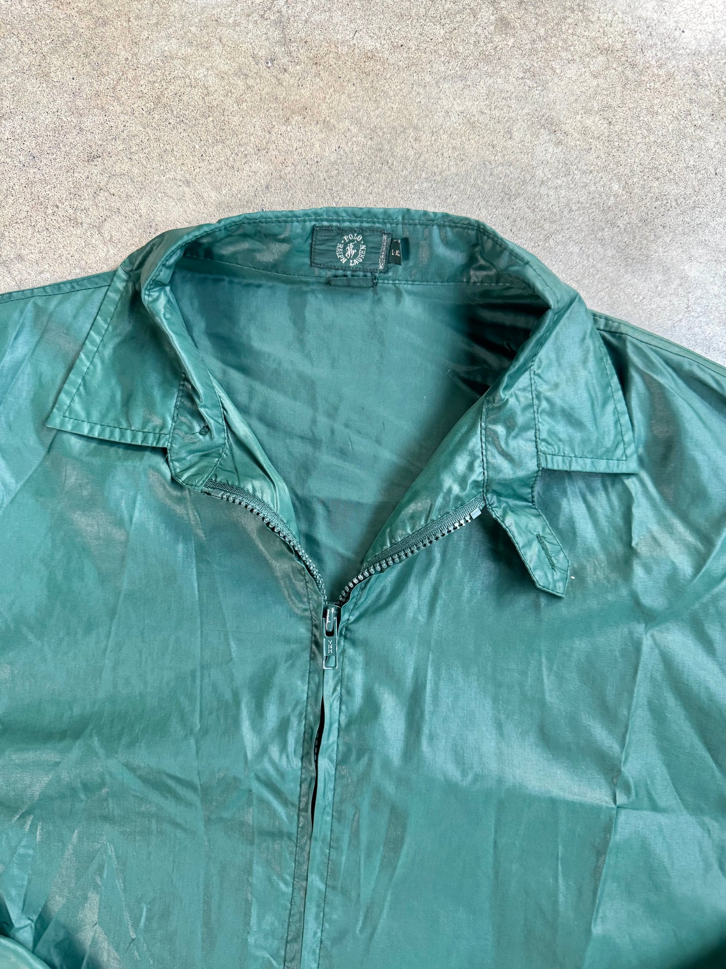 Vintage 1990s Polo Ralph Lauren Green Zip-Up Windbreaker Jacket | L/XL