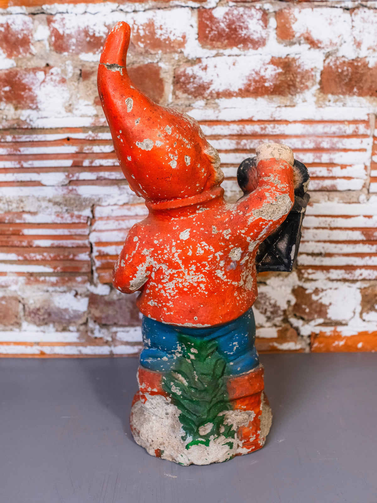 Antique Painted Garden Gnome Statue w/ Lantern