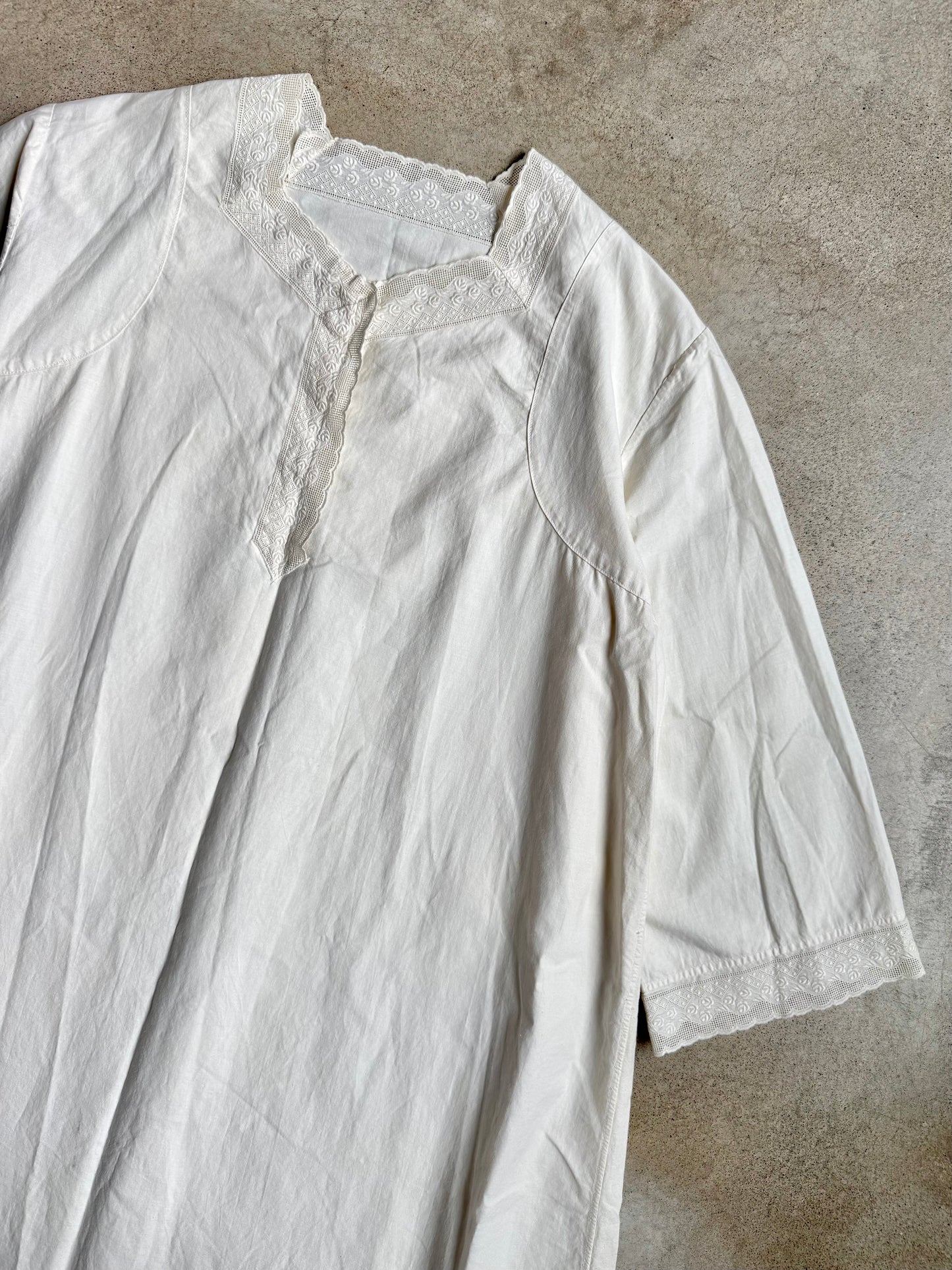 Antique Edwardian Lace Trim 100% Cotton Dress Gown | Medium