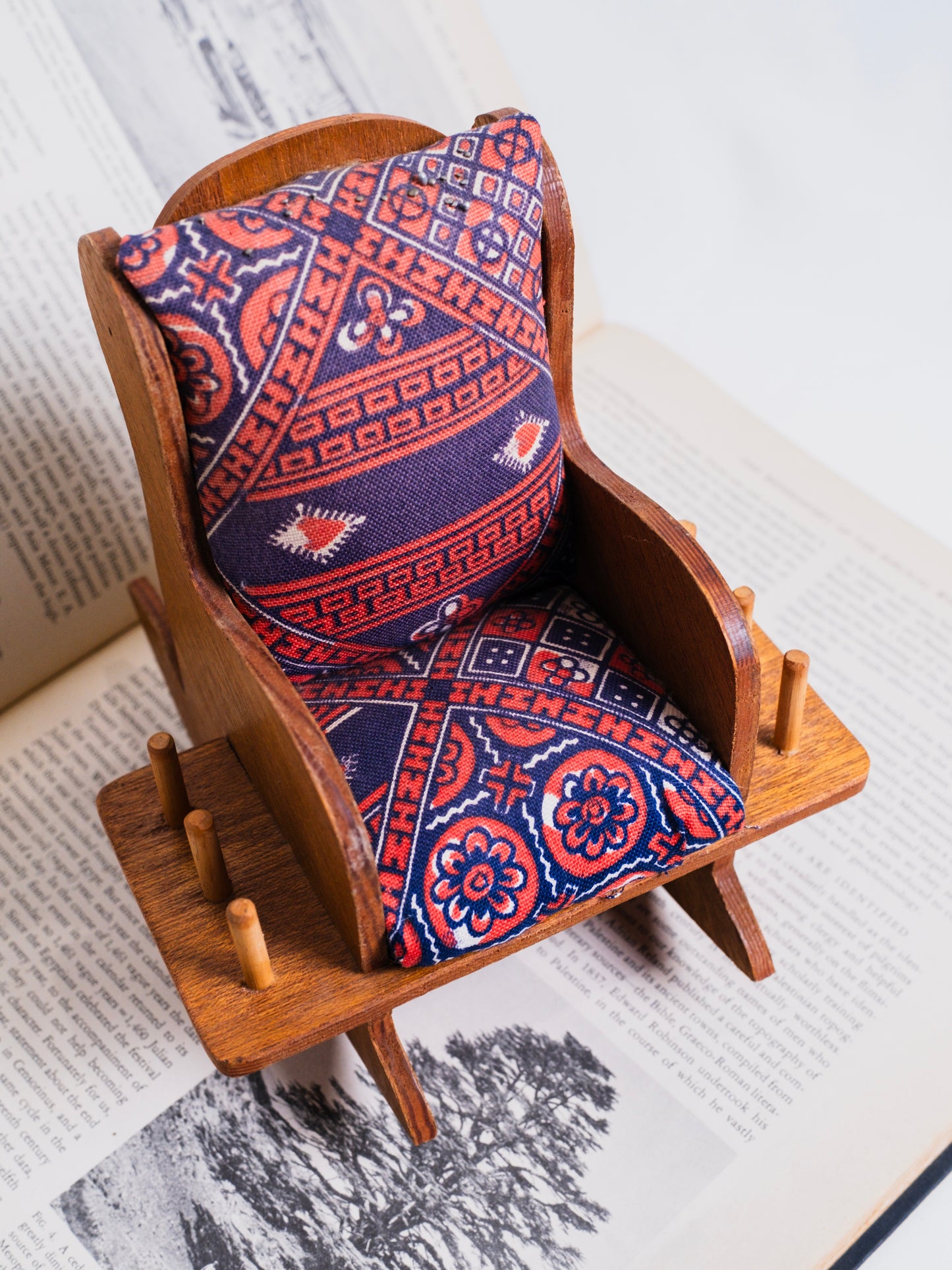 Vintage 1950s Wooden "Mini Rocker" Sewing Caddy Pin Cushion