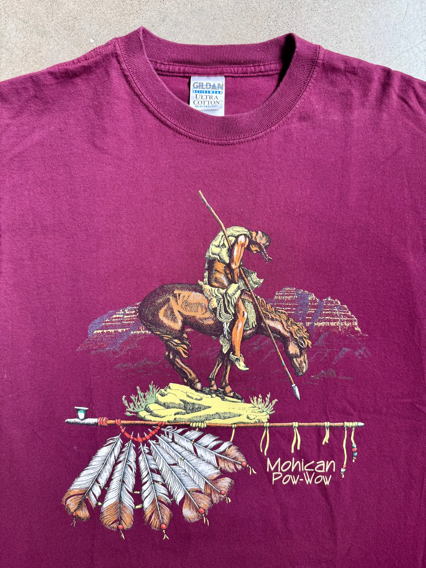 Vintage 1990s Burgundy Mohican Pow-Wow Graphic Tee | Medium