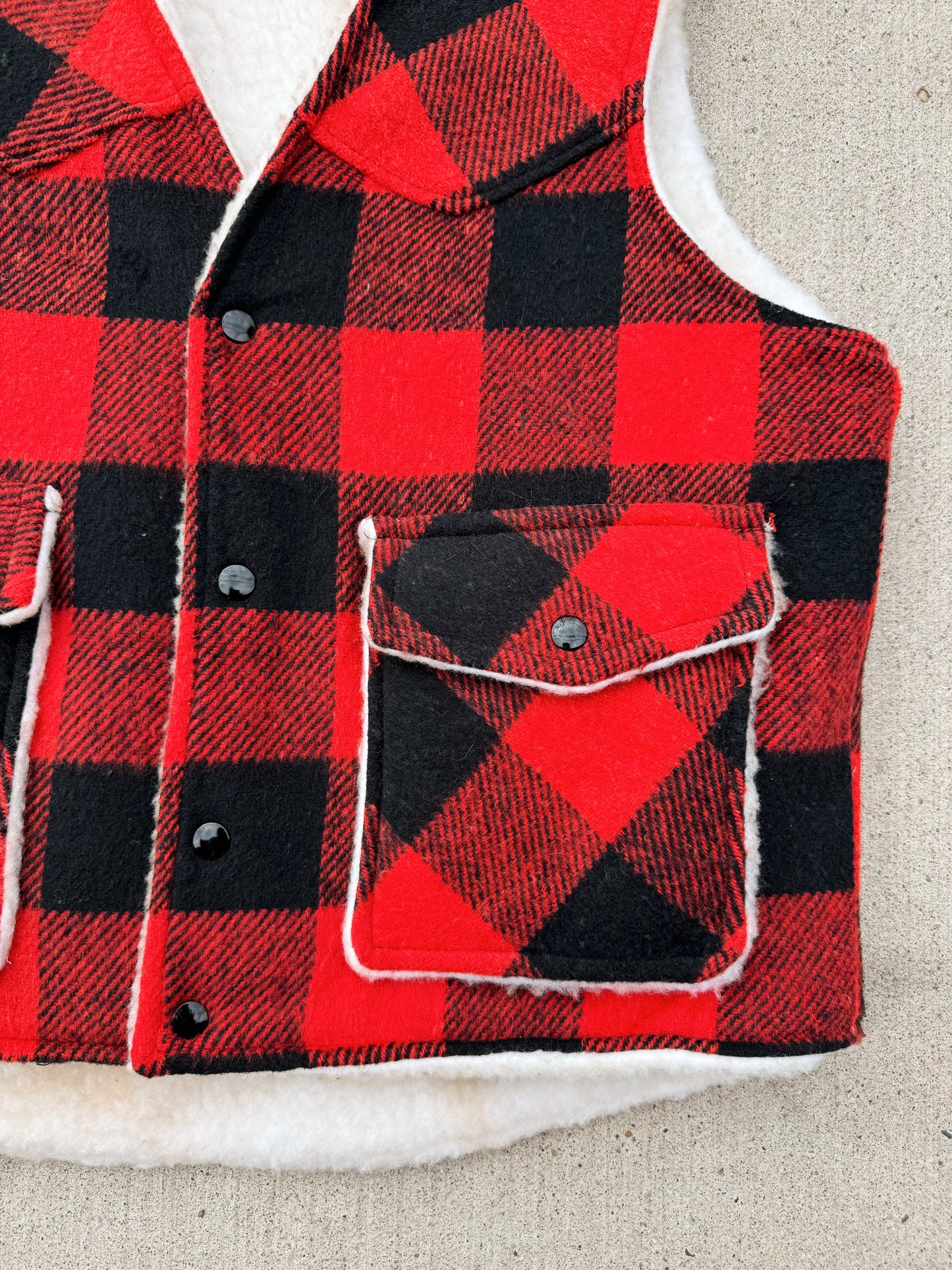 Vintage Weatherguard Red Buffalo Plaid Sherpa Lined Vest