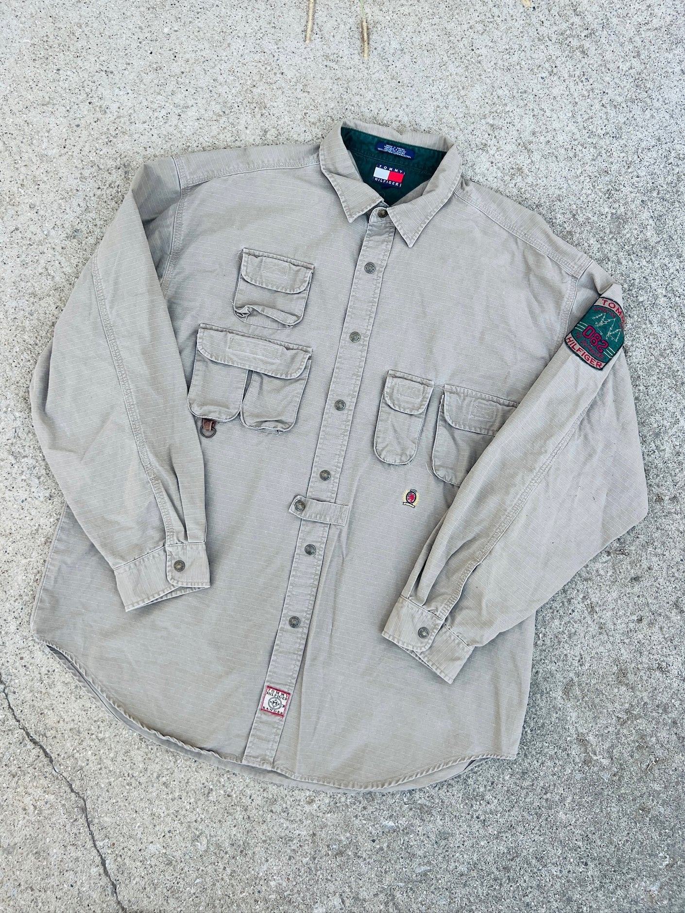 Y2K Tommy Hilfiger Ripstop Khaki Cargo Utility Shirt