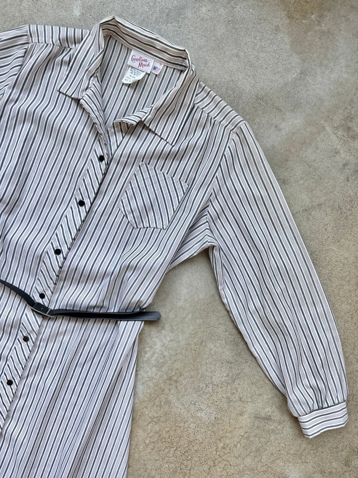 Vintage 1980s Carolina Maid Striped Shirt Dress w/ Belt | Large