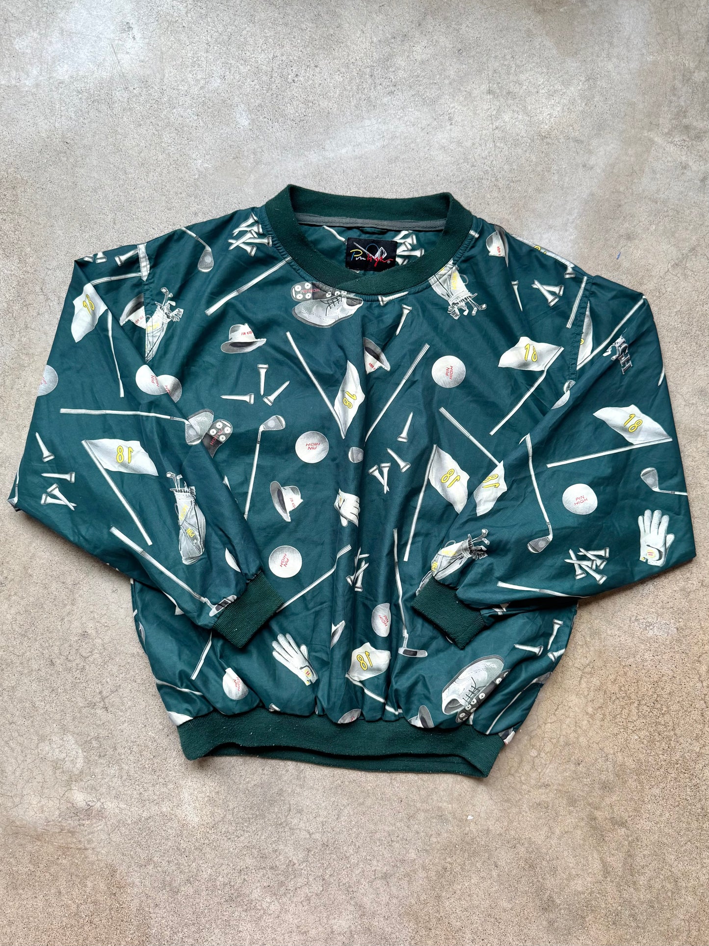 2000s Pin High Novelty Golf Print V-Neck Pullover | Medium