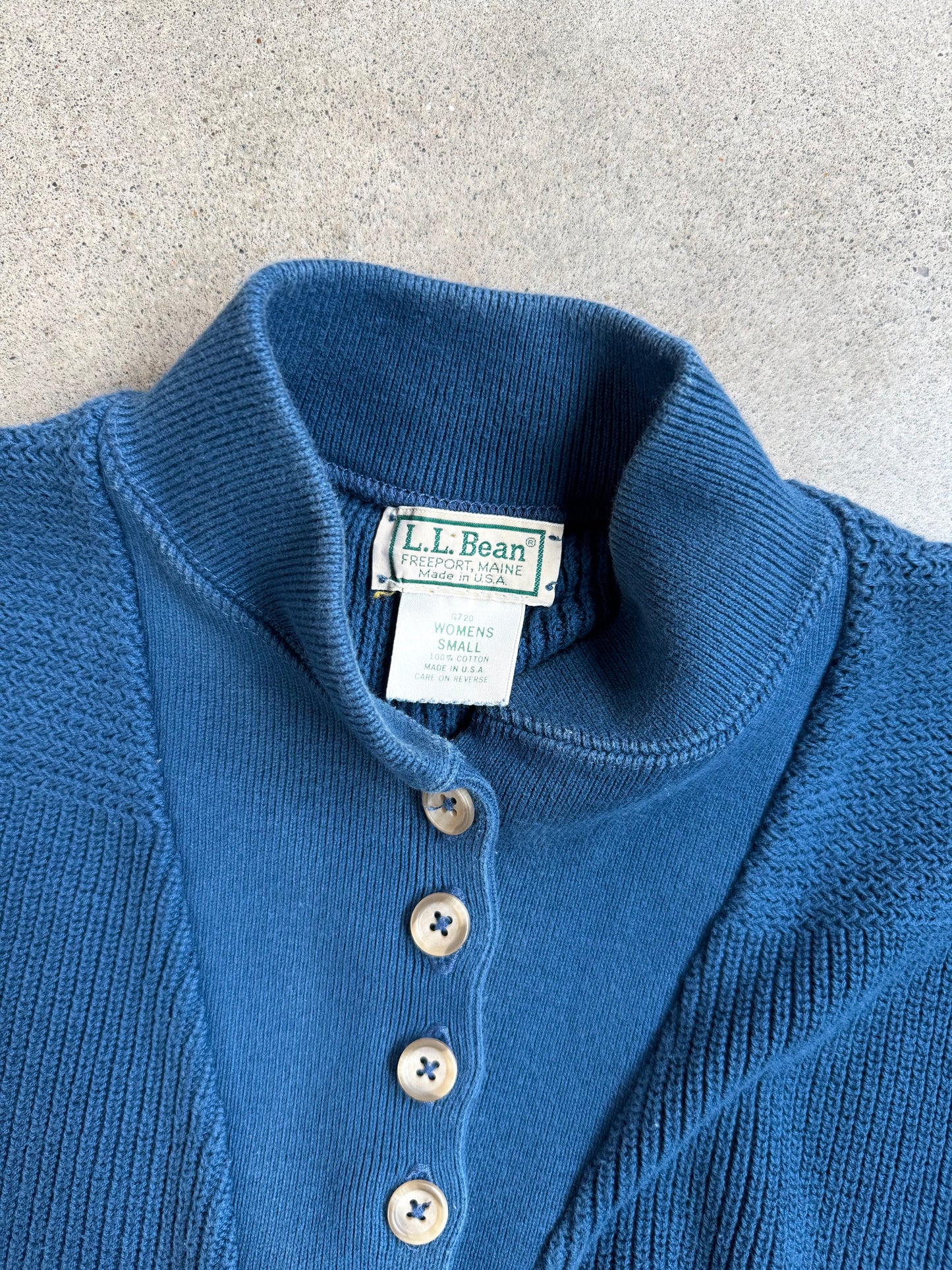 Vintage 1990s L.L Bean Blue Cotton Henley Fisherman Sweater | Small