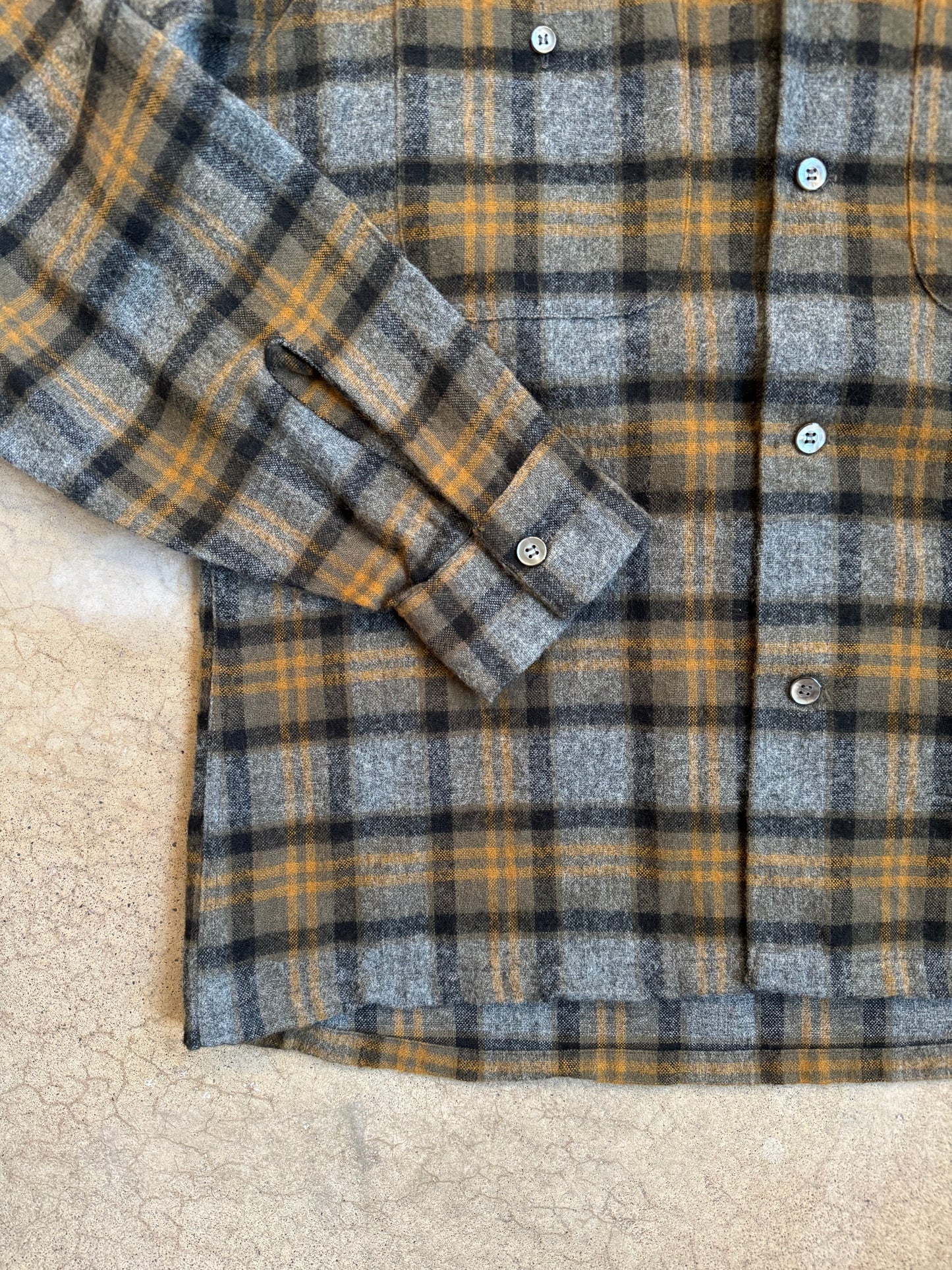 Vintage 1960s Van Heusen Grey Plaid Wool-Blend Flannel Shirt | Medium