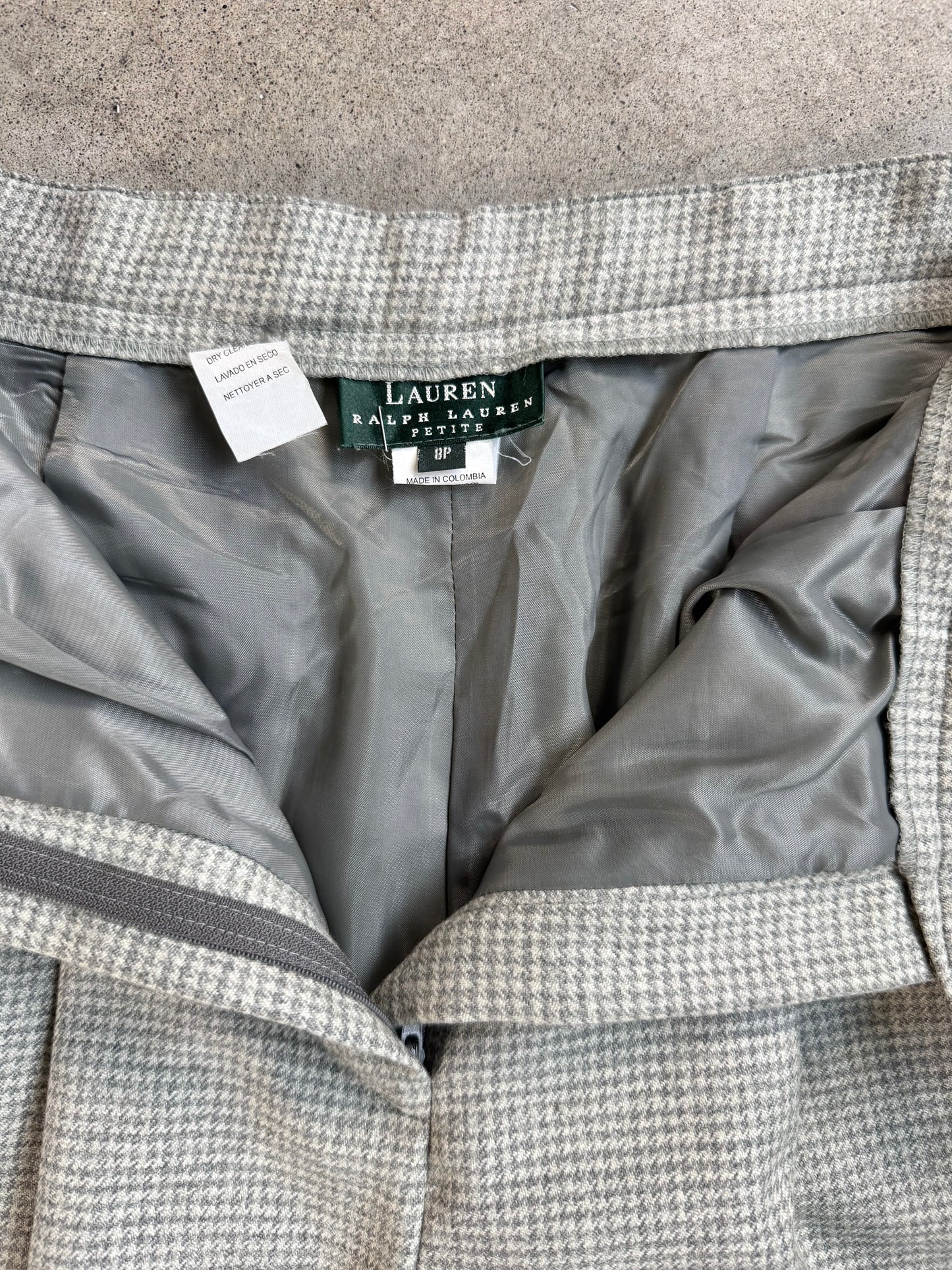 Vintage 1990s Lauren Ralph Lauren Grey Houndstooth Wool Pleated Trousers | Waist 27”