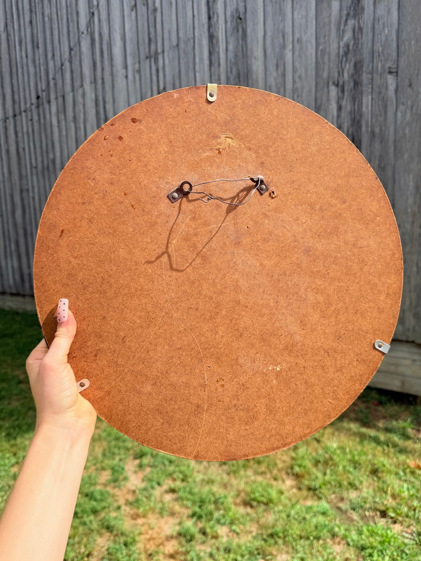 Vintage 1940s Round Floral Printed Mirror