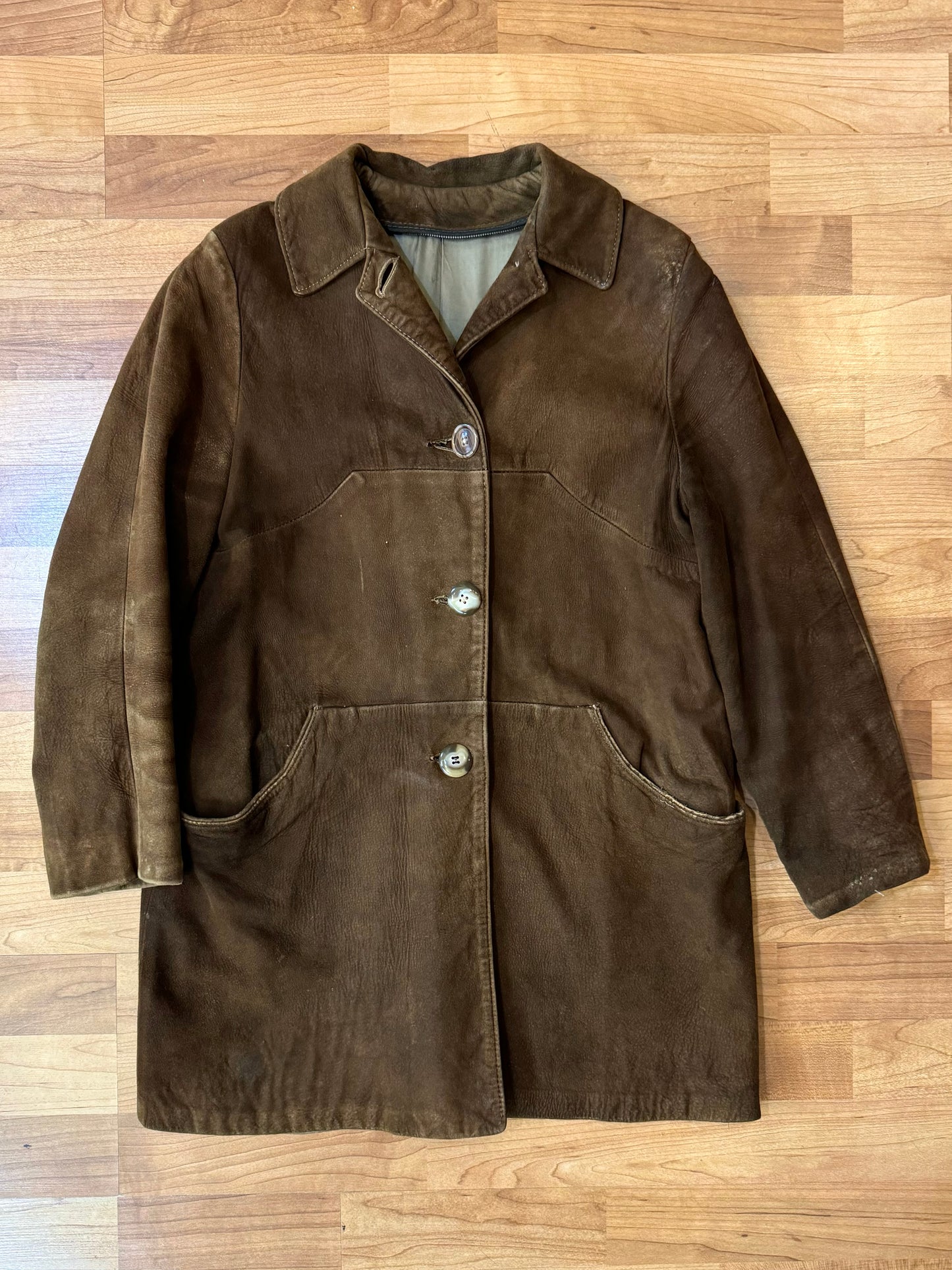 Vintage 1960s Brown Suede Farm Chore Coat | S/M