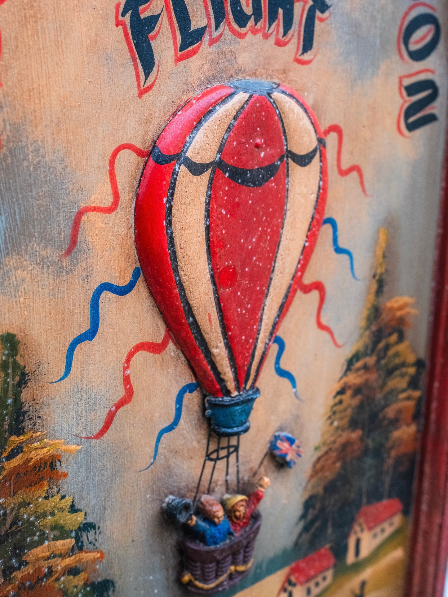 Vintage 1950s Geo Blunts Balloon Flight Rustic Wood Sign