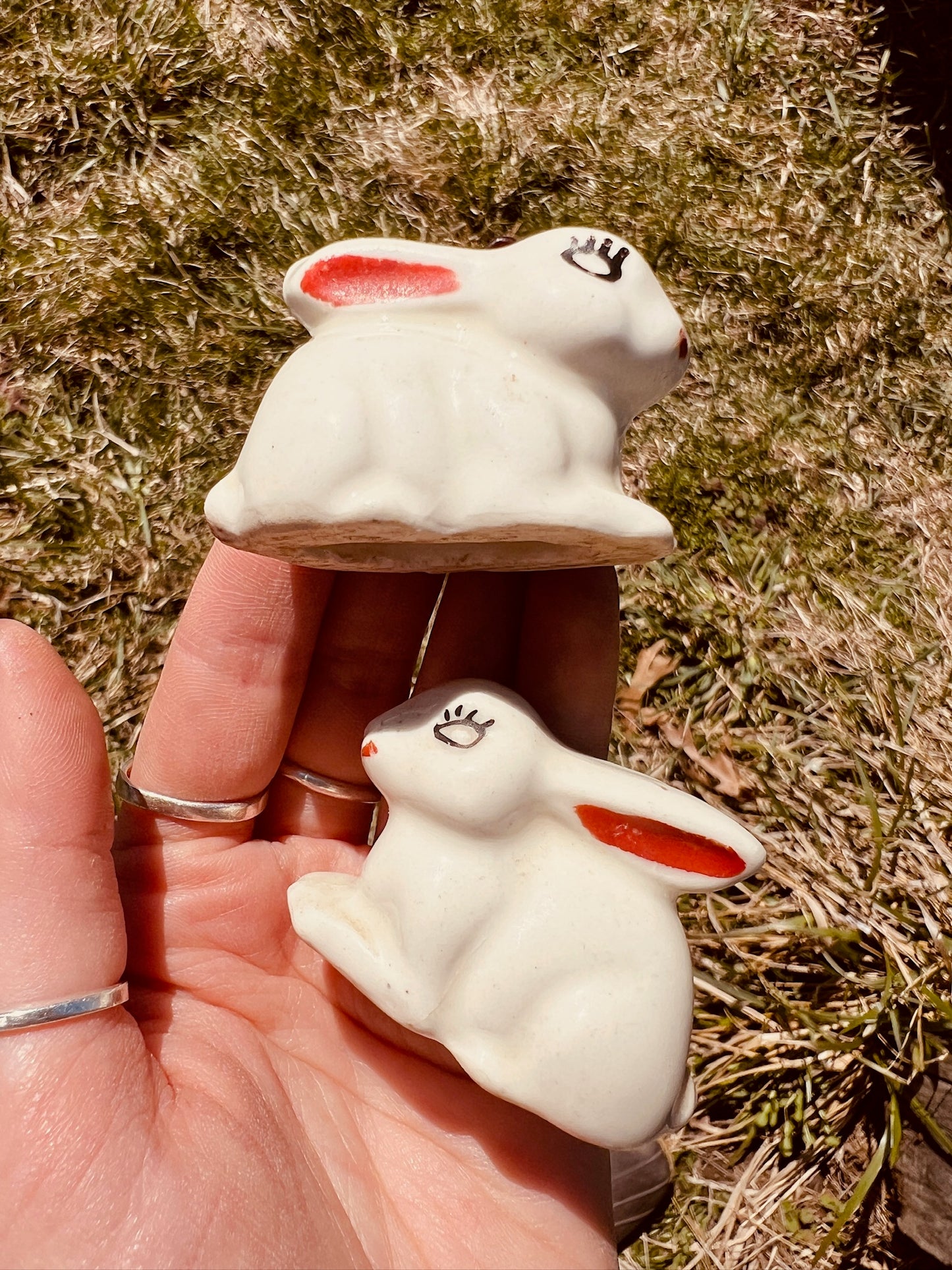 Vintage 1950s MCM Ceramic Rabbit Figurines | Set of 2