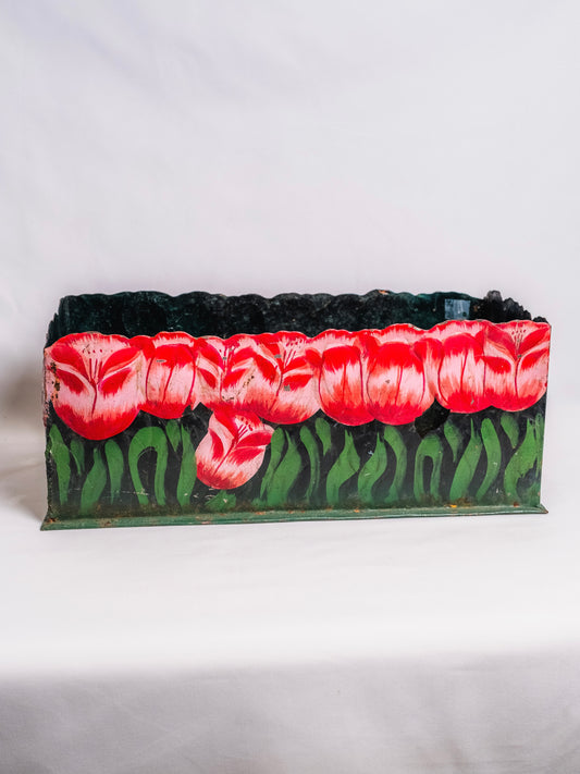 Vintage 1950s Metal Hand-Painted Tulip Flower Box