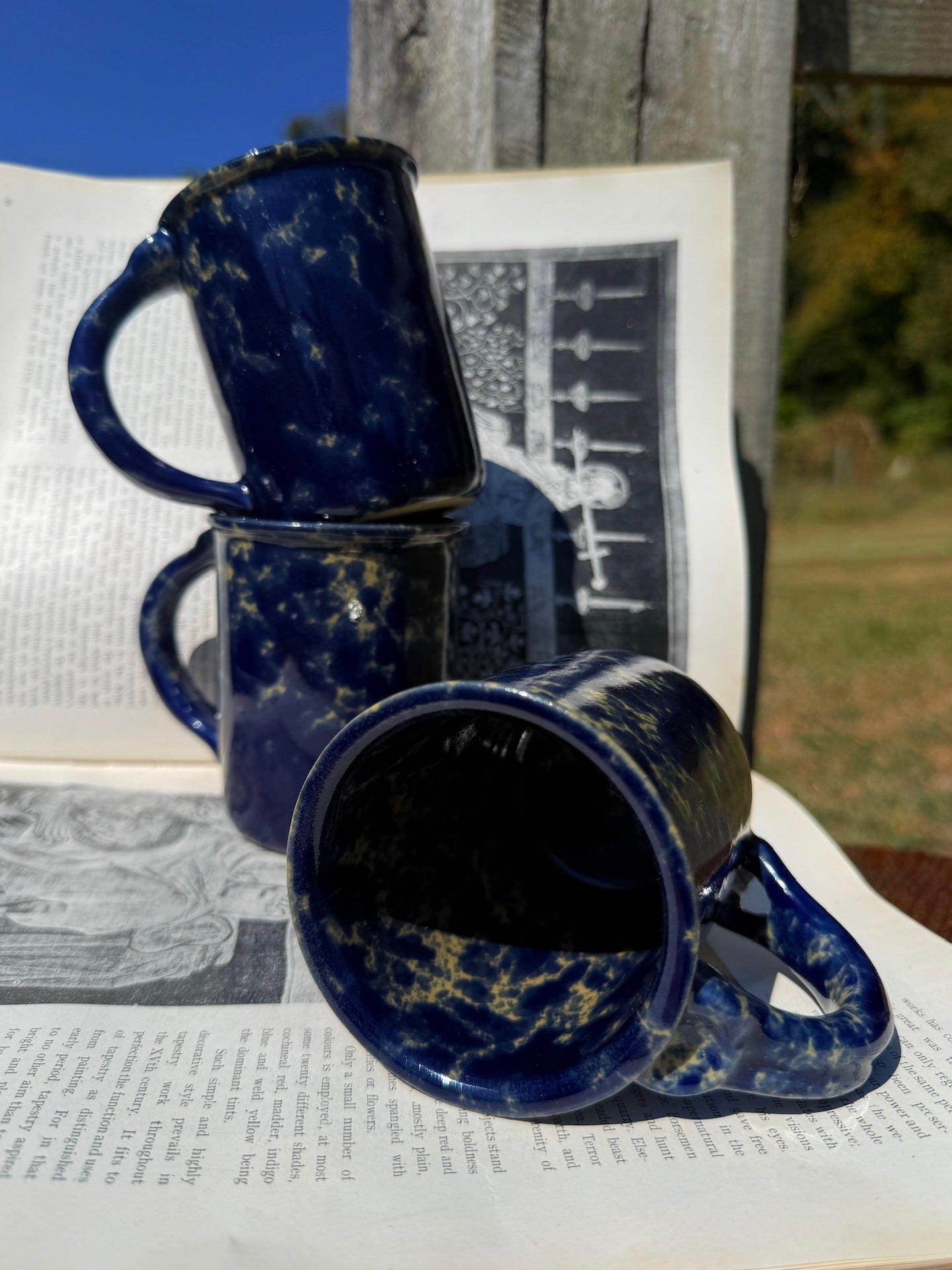 Vintage 1960s Bennington Potters Agate Blue Mugs | Set of 3