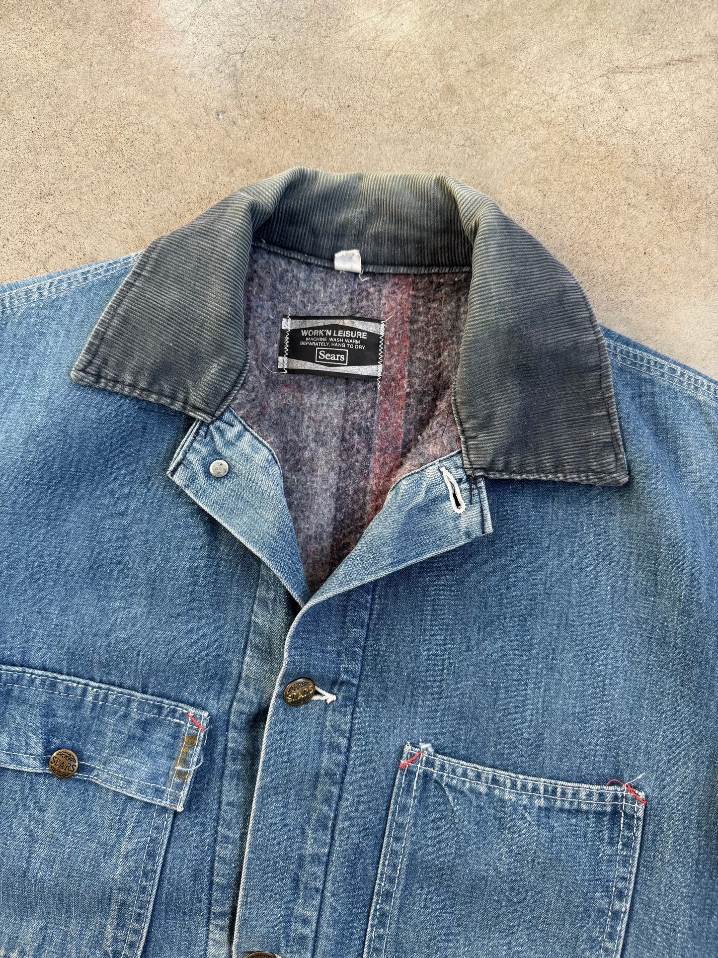 Vintage 1970s Sears Work 'N' Leisure Blanket Lined Denim Barn Jacket | Medium