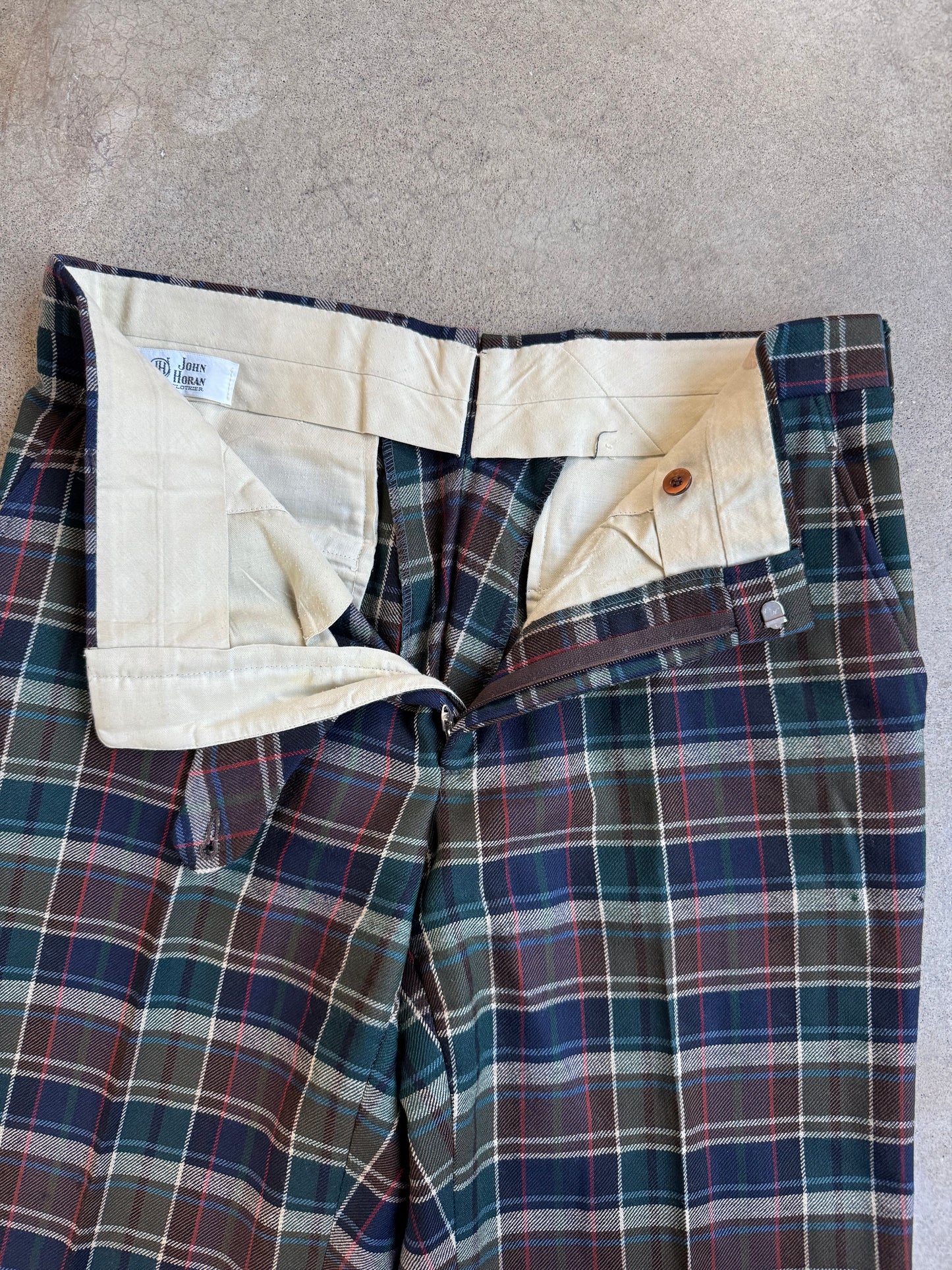 Vintage 1970s John Horan Dark Plaid Wool Trousers | Waist 34”