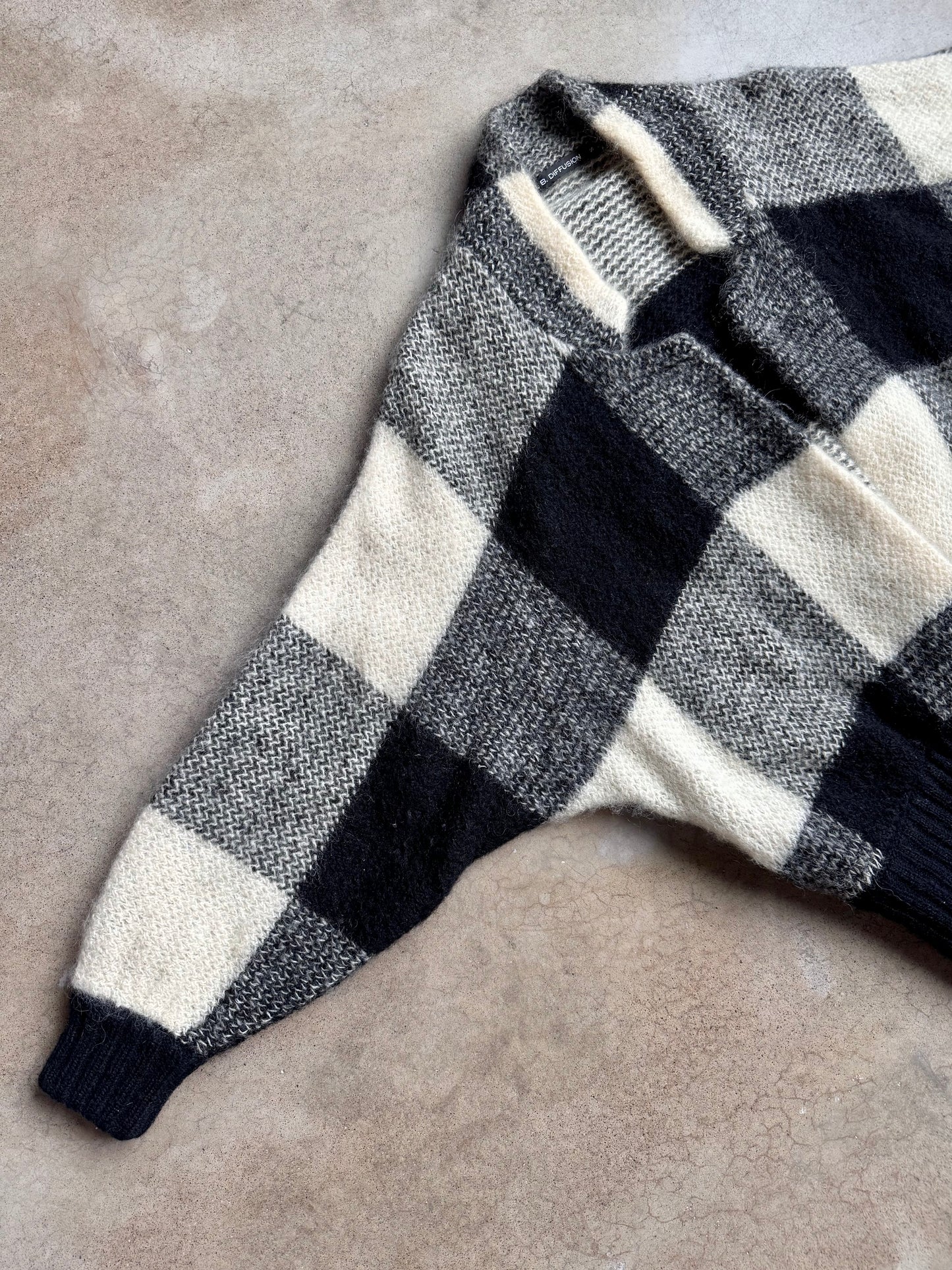 Vintage 1980s I.B. Diffusion Black & White Mohair-Blend Oversized Sweater | Small