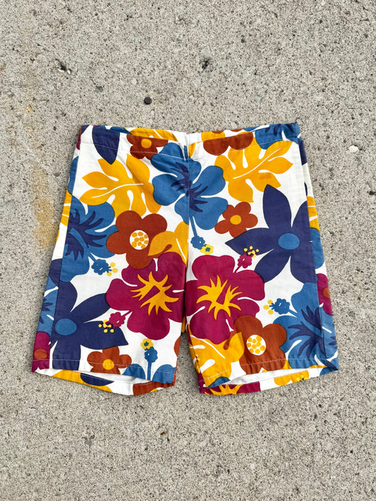 Vintage 1960s Jantzen Kona Kai Hawaiian Floral Print Beach Shorts | Small