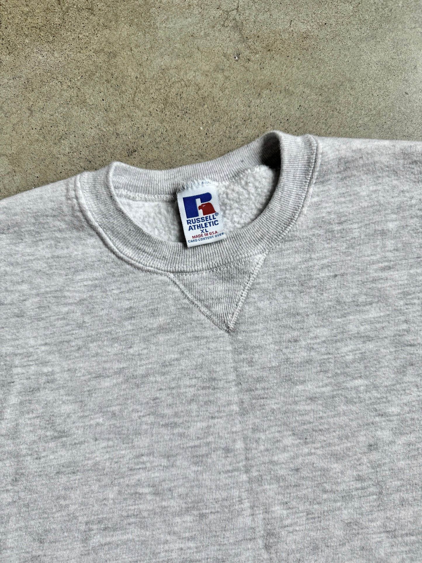 Vintage 1990s Russell Athletic Heather Grey Short Sleeve Sweatshirt | XL
