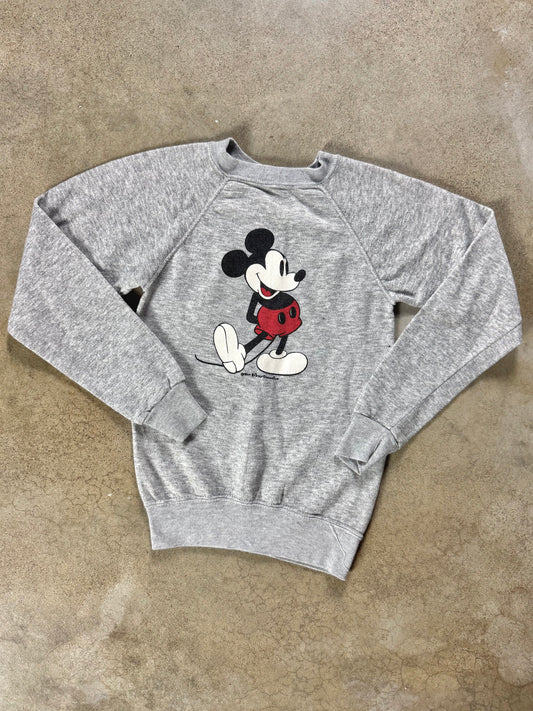 Vintage 1980s Disney Mickey Mouse Grey Raglan Sweatshirt | Youth XL