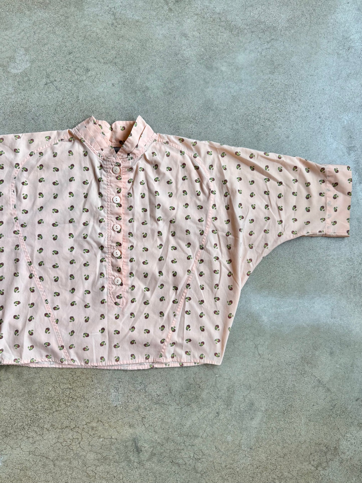 Vintage 1980s Cristina Peach Paisley Print Cropped Blouse | Small