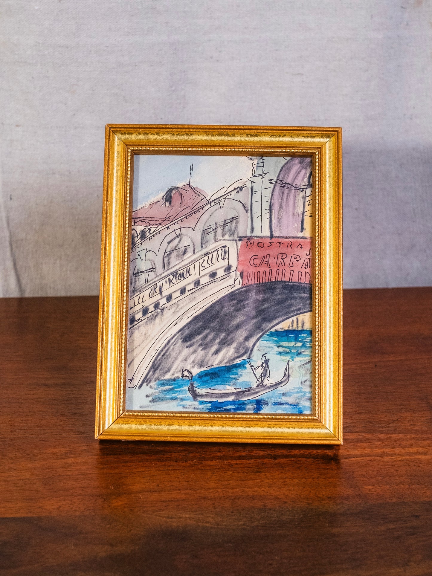 Vintage 1950s Framed Original "A Day in Venice" Watercolor Artwork