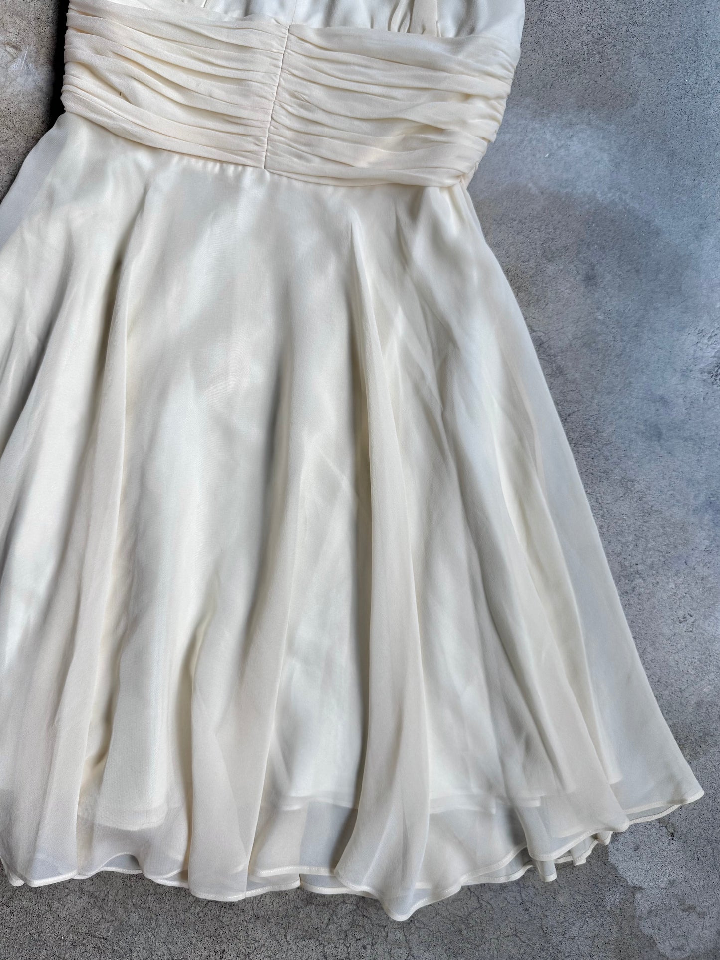 Vintage 2000s Issue Cream Silk Chiffon Halter Dress | Small