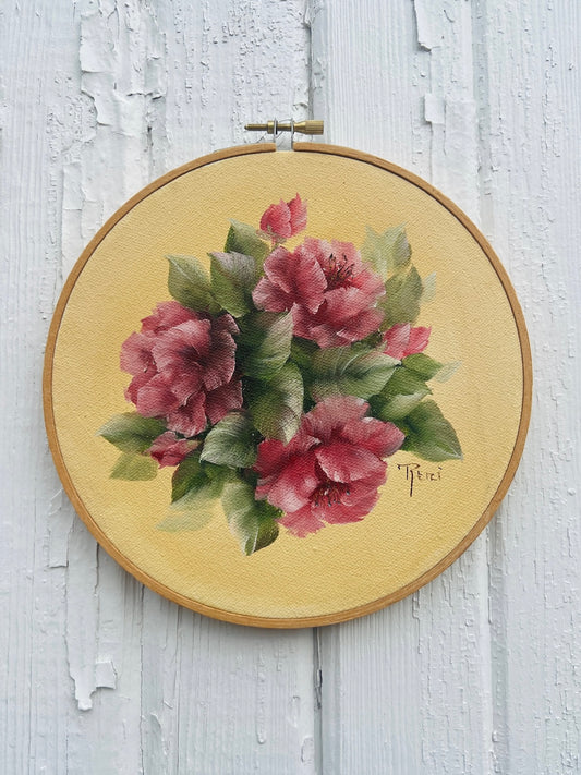 Vintage Round Rose Oil Painting