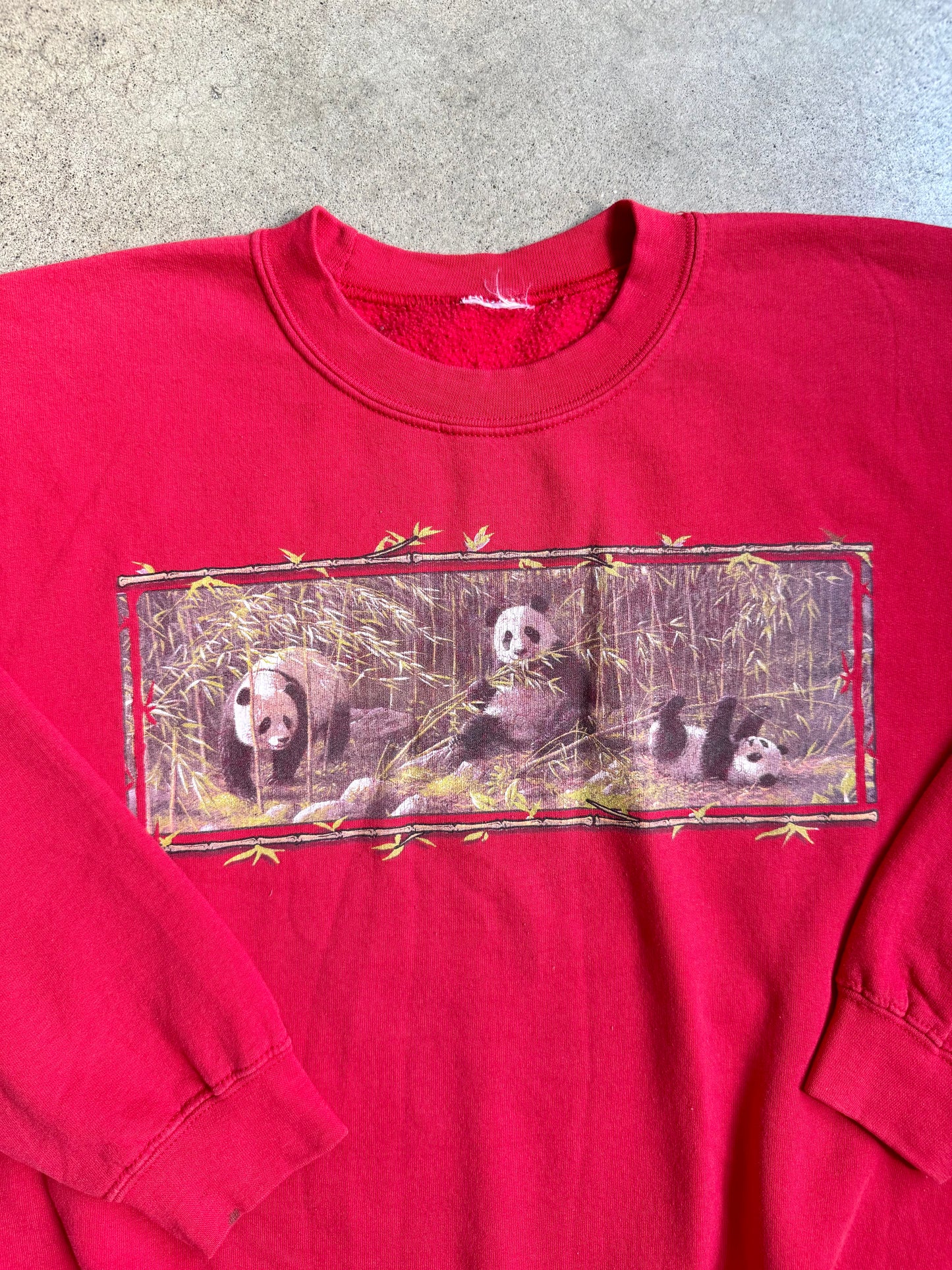 Vintage 1990s Red Three Pandas Graphic Crewneck Sweatshirt | XL