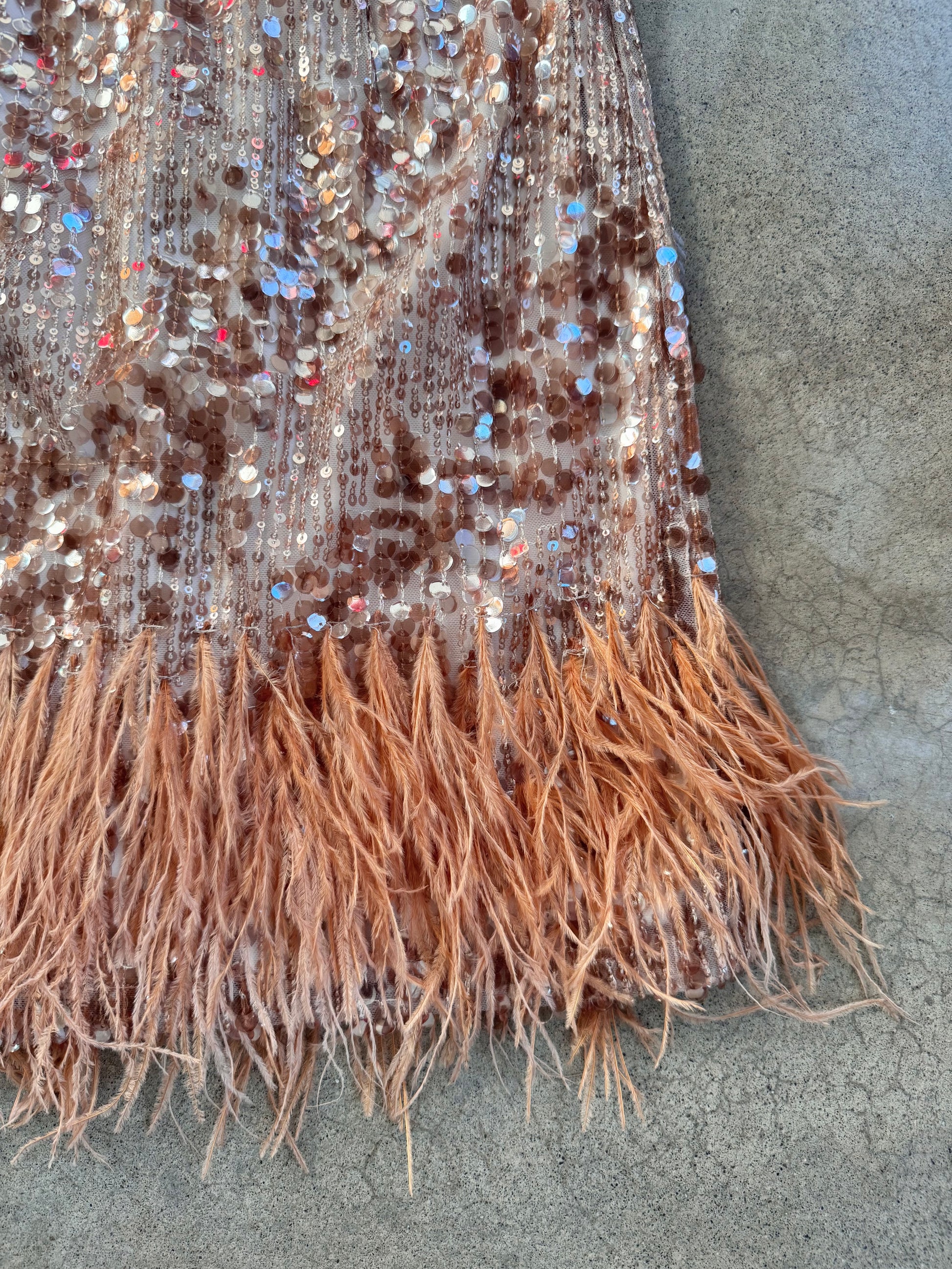 Antonio Melani Rose Gold Sequined Feather Cocktail Dress | Small The Atomic Shop Antonio Melani Rose Gold Sequined Feather Cocktail Dress | Small The Atomic Shop