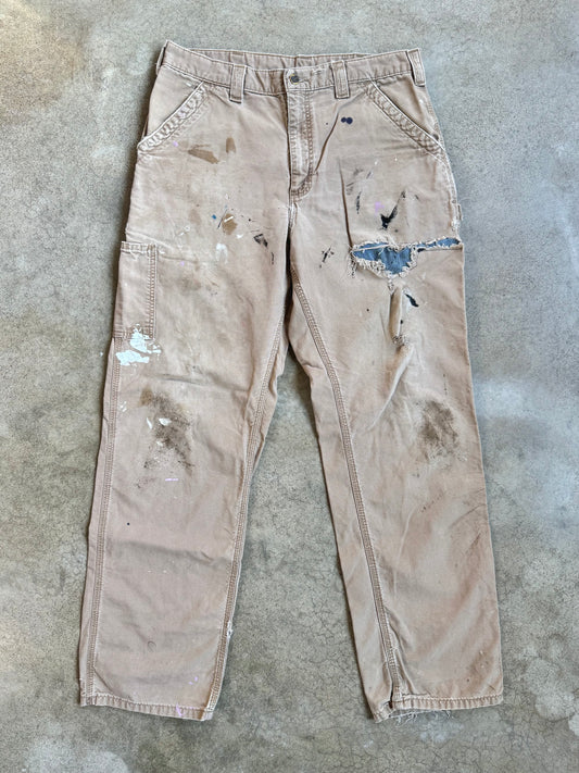 Vintage 1990s Carhartt Distressed Khaki Carpenter Work Pants | Waist 34”