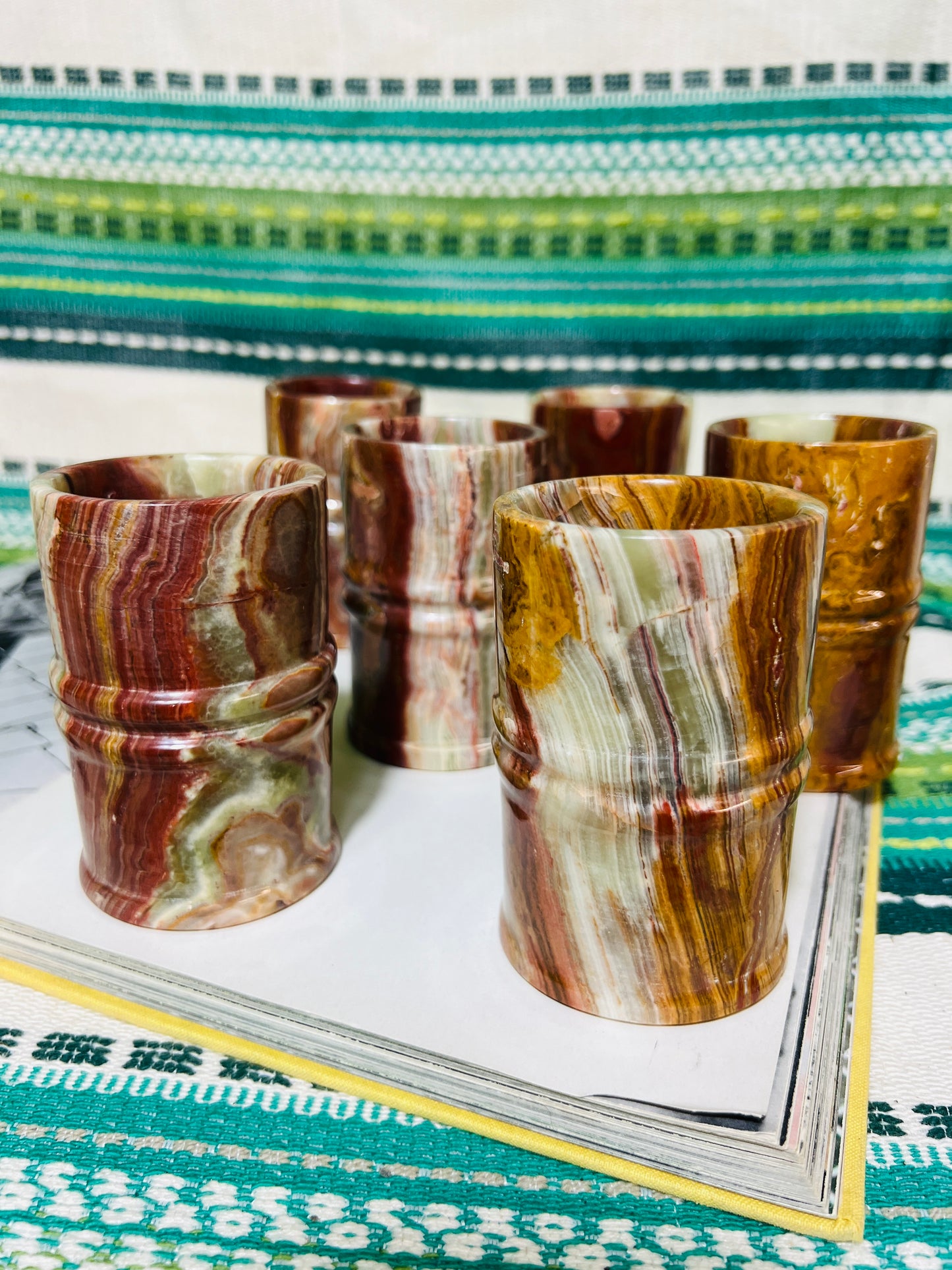 Vintage Marble Onyx Stone Tumbler Glasses (set of 6)