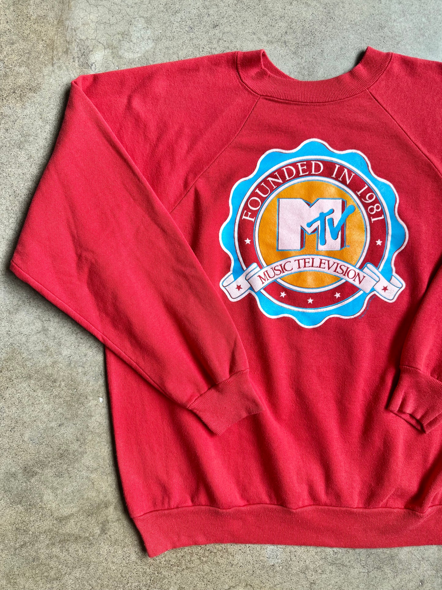 Vintage 1980s MTV Graphic Red Raglan Sweatshirt | XL